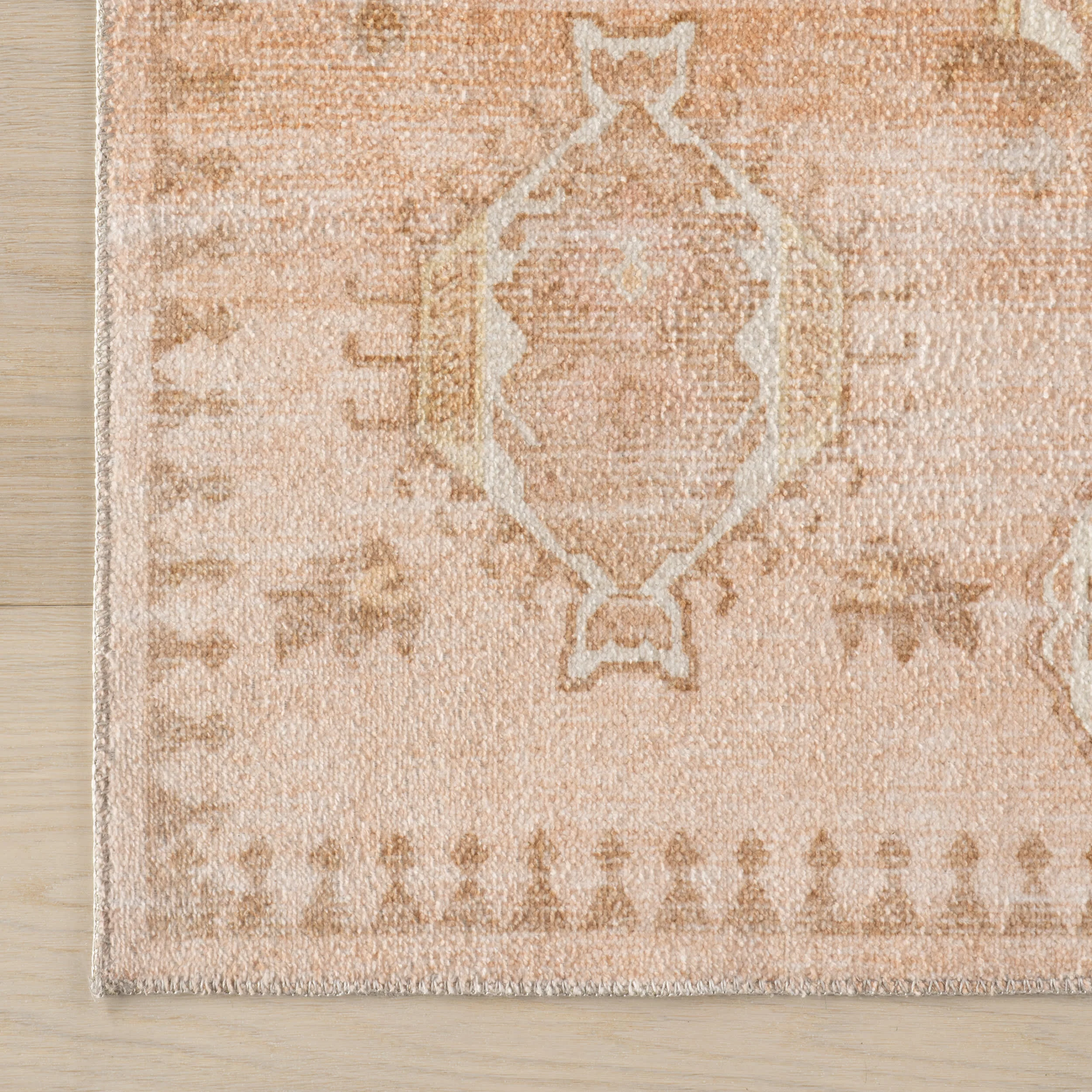 Brenda Hazy Heraldry Spill Proof Washable Rug | Peach - Image 4