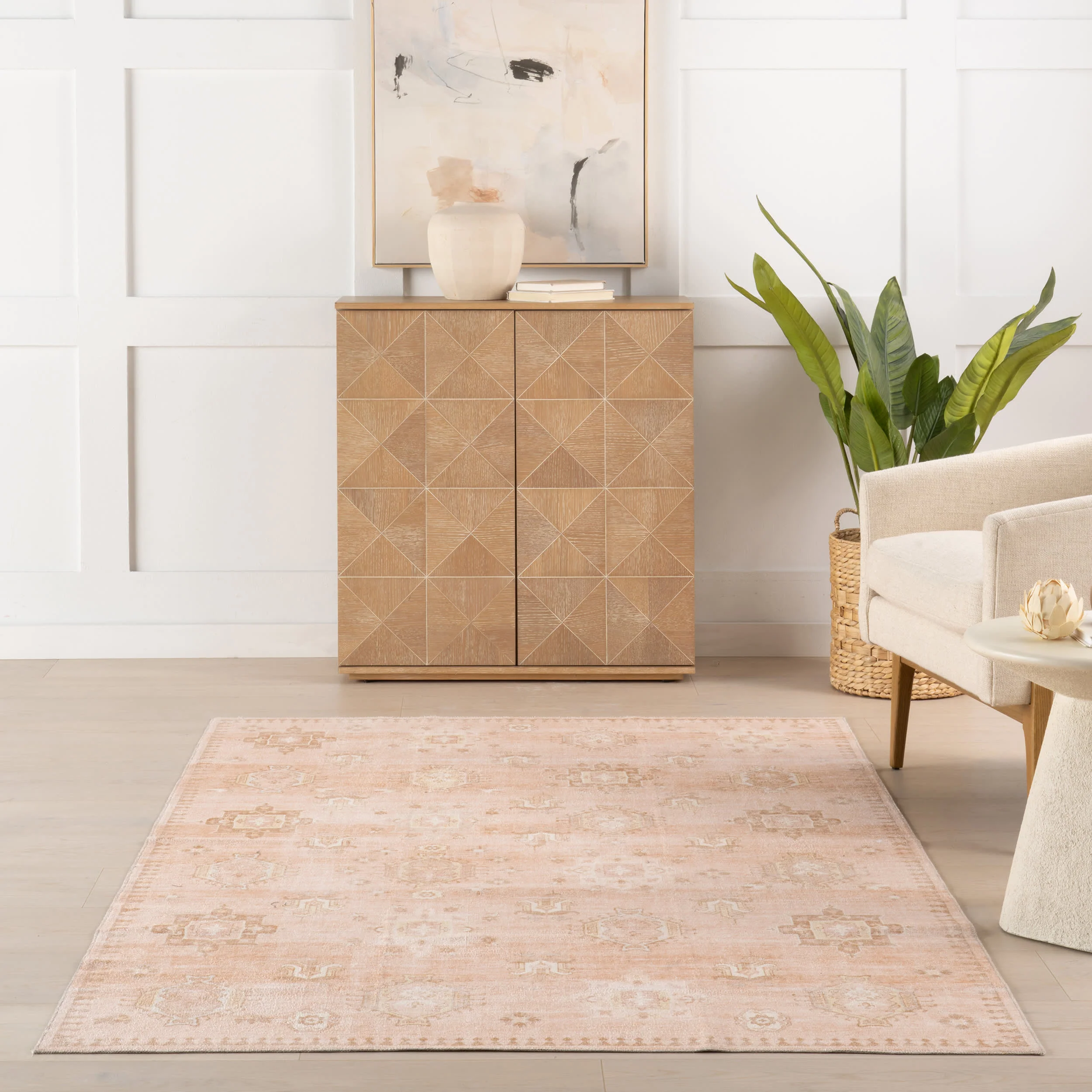 Brenda Hazy Heraldry Spill Proof Washable Rug | Peach - Image 5