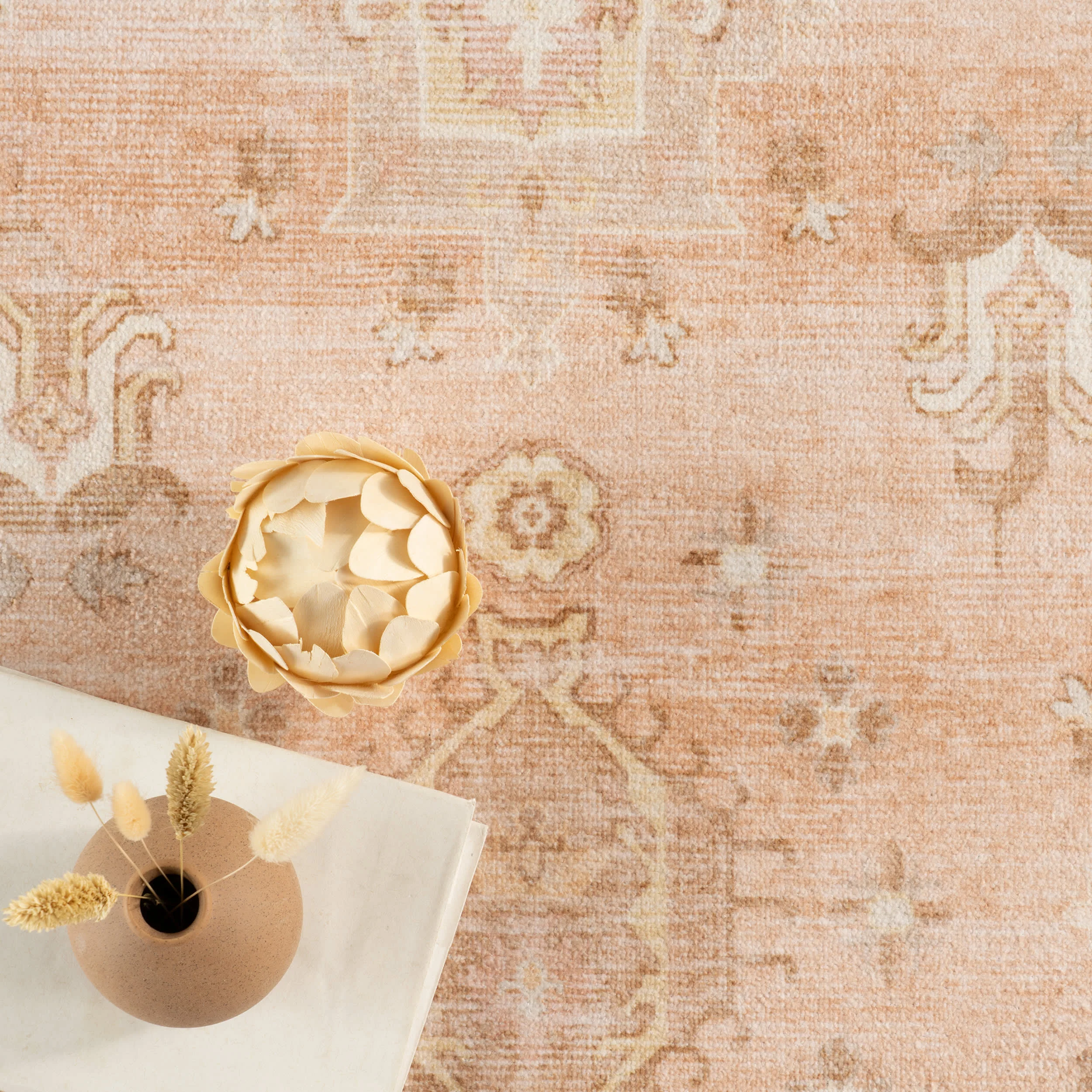 Brenda Hazy Heraldry Spill Proof Washable Rug | Peach - Image 8