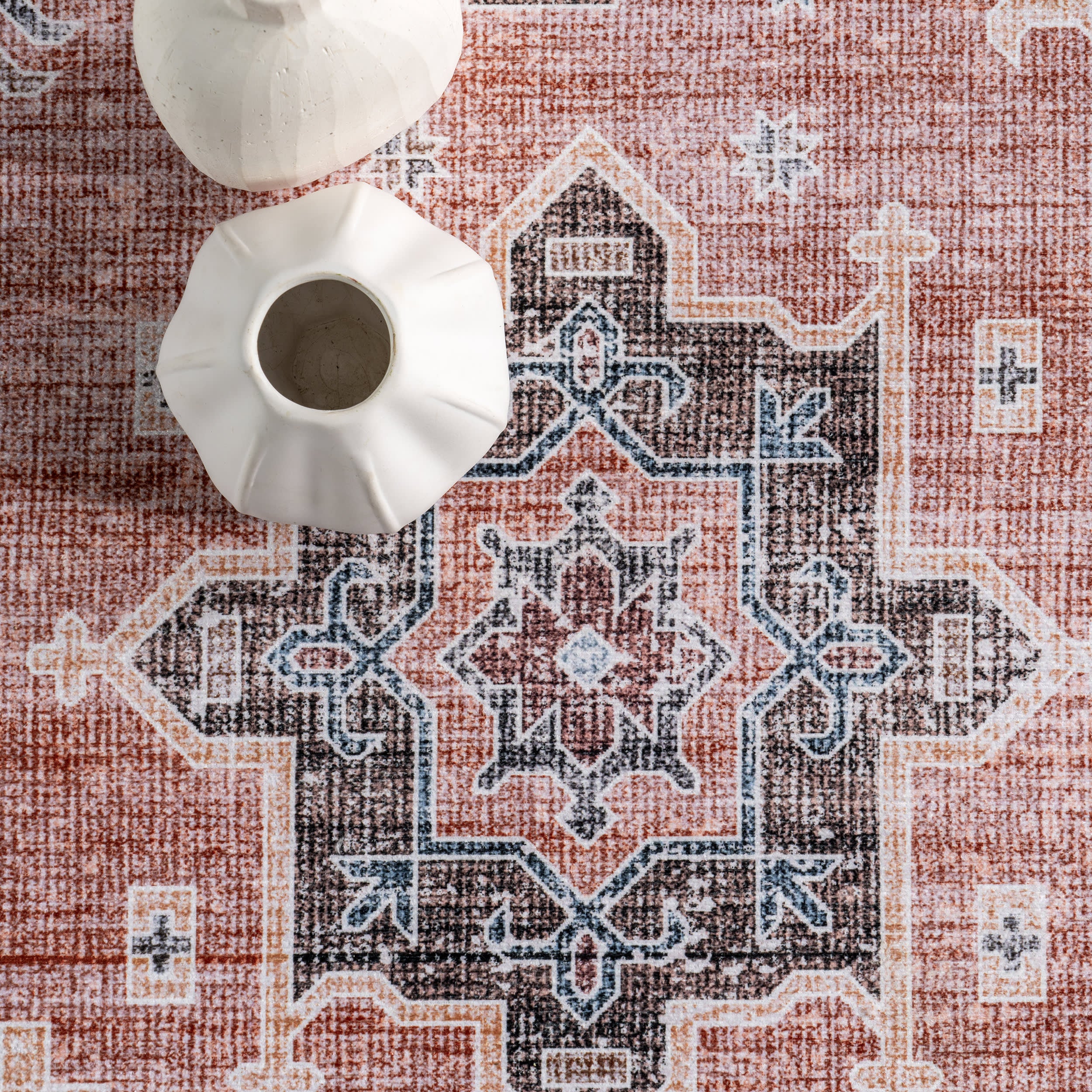 Brenda Hazy Heraldry Spill Proof Washable Rug | Pink - Image 8