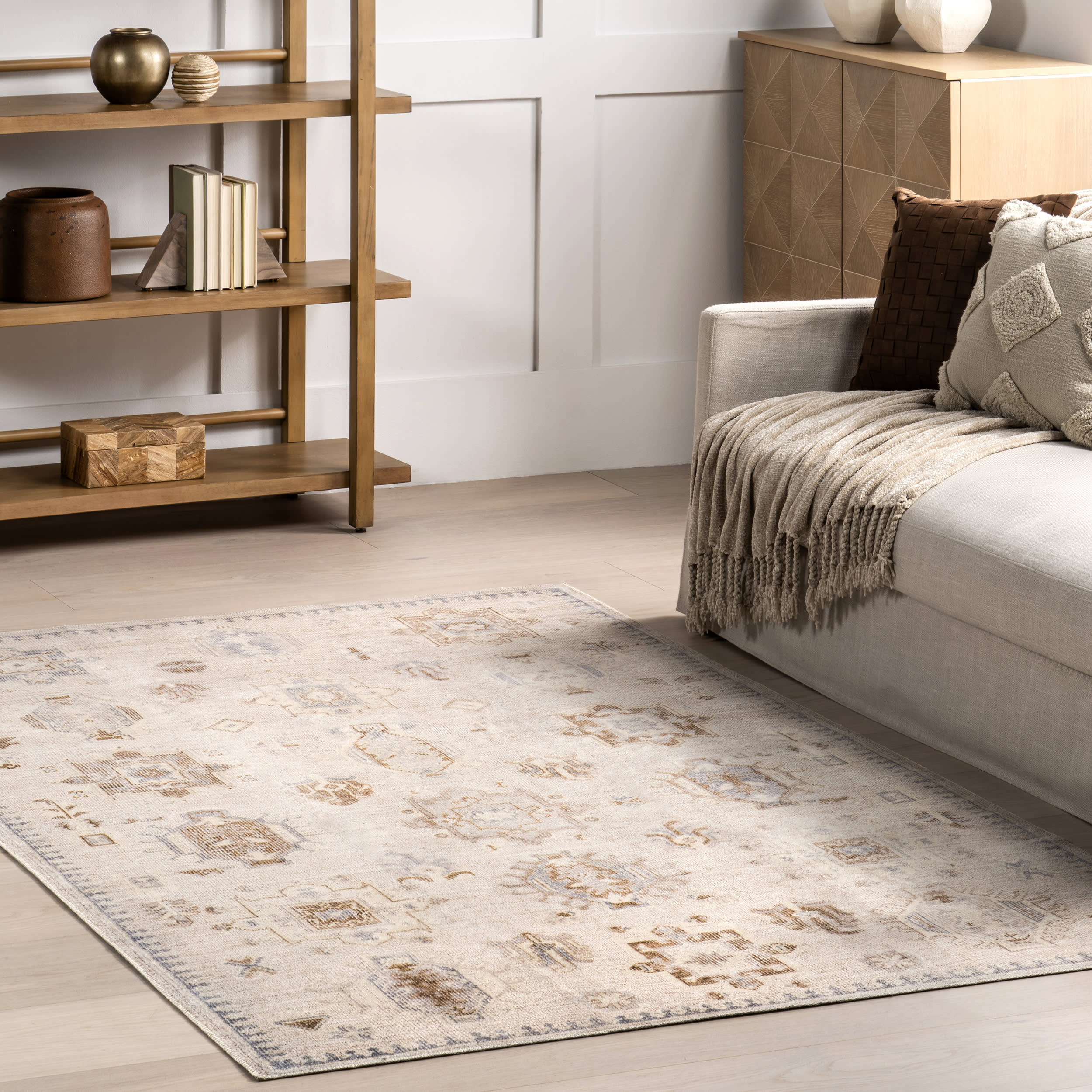 Brenda Hazy Heraldry Washable Rug | Beige - Image 2