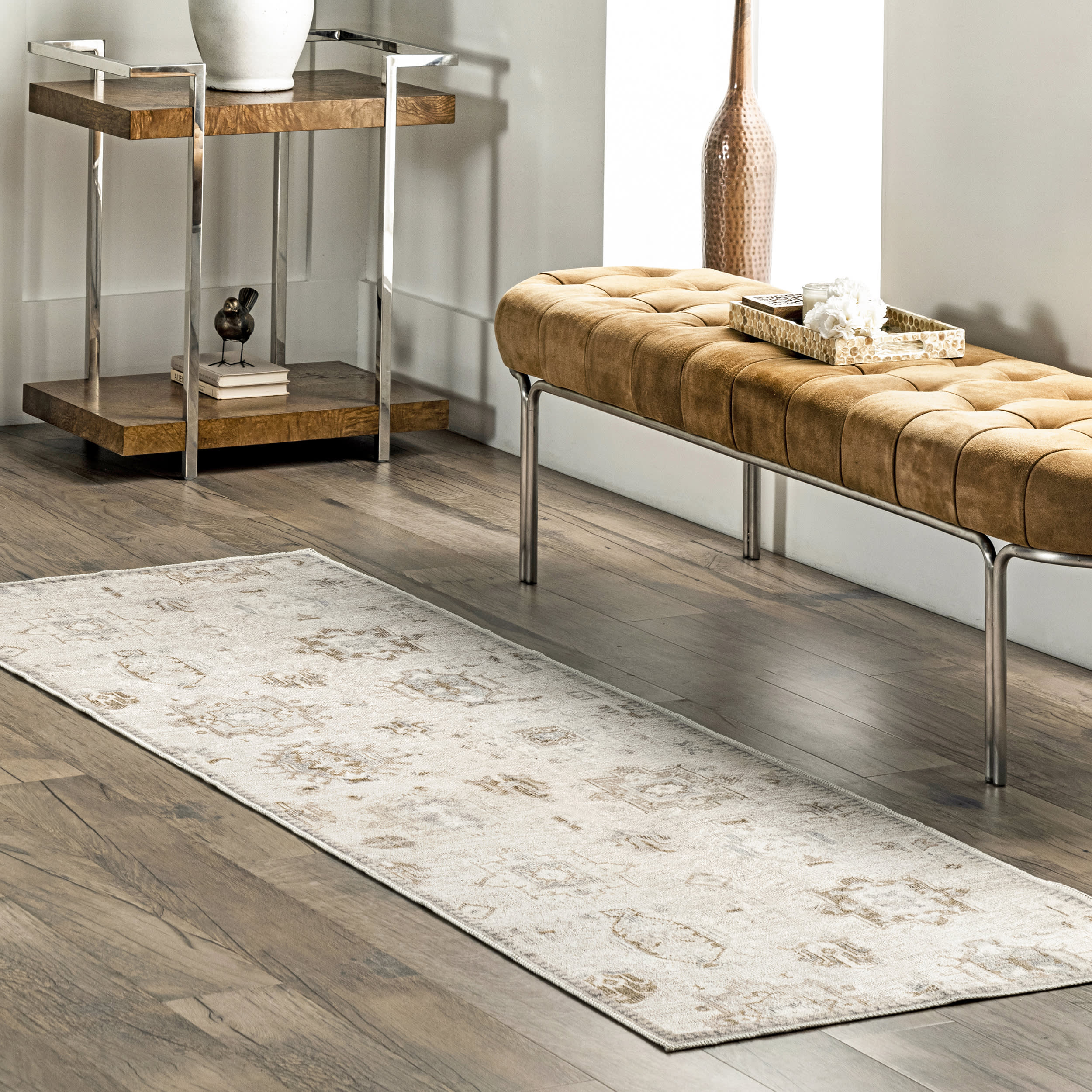 Brenda Hazy Heraldry Washable Rug | Beige - Image 2