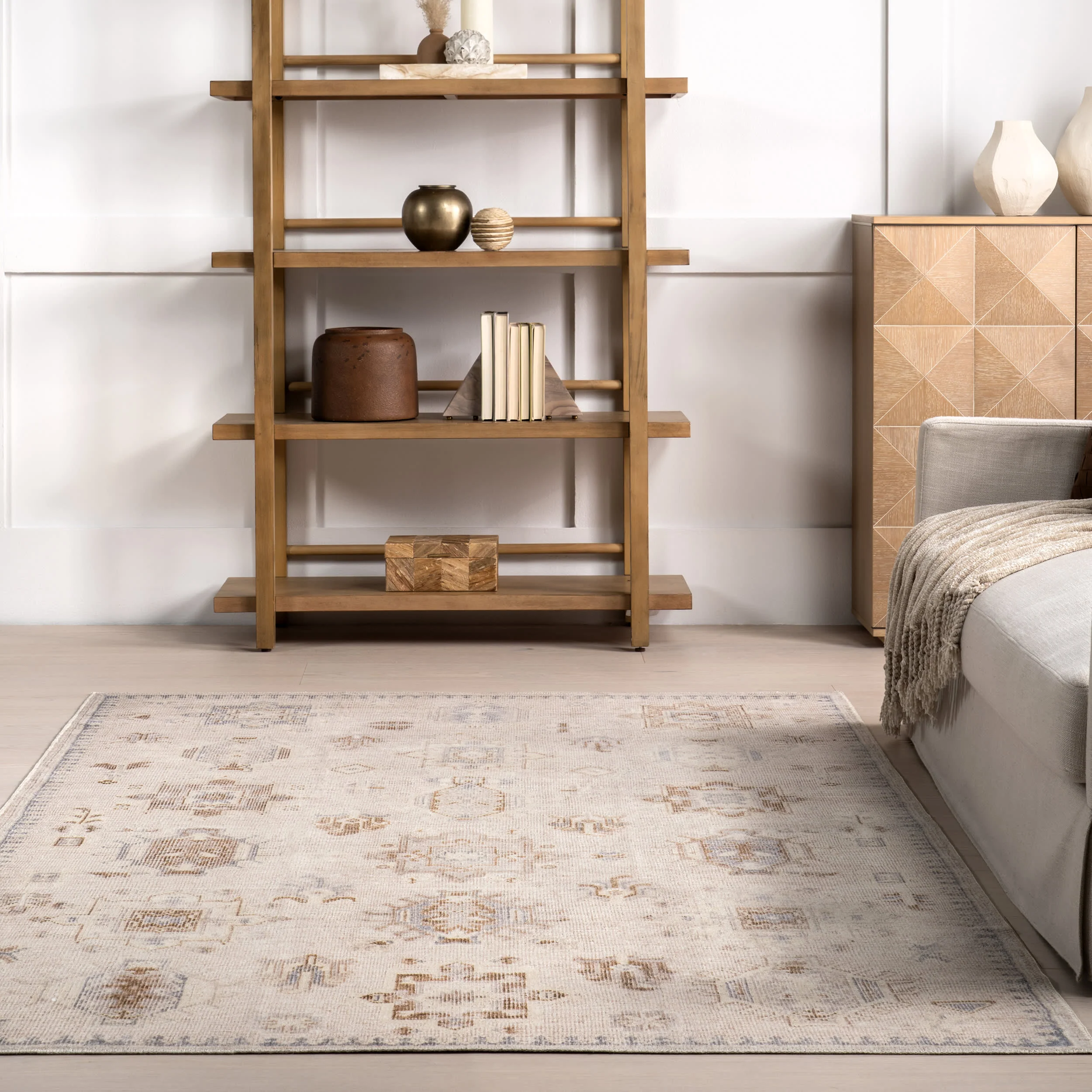 Brenda Hazy Heraldry Washable Rug | Beige - Image 4