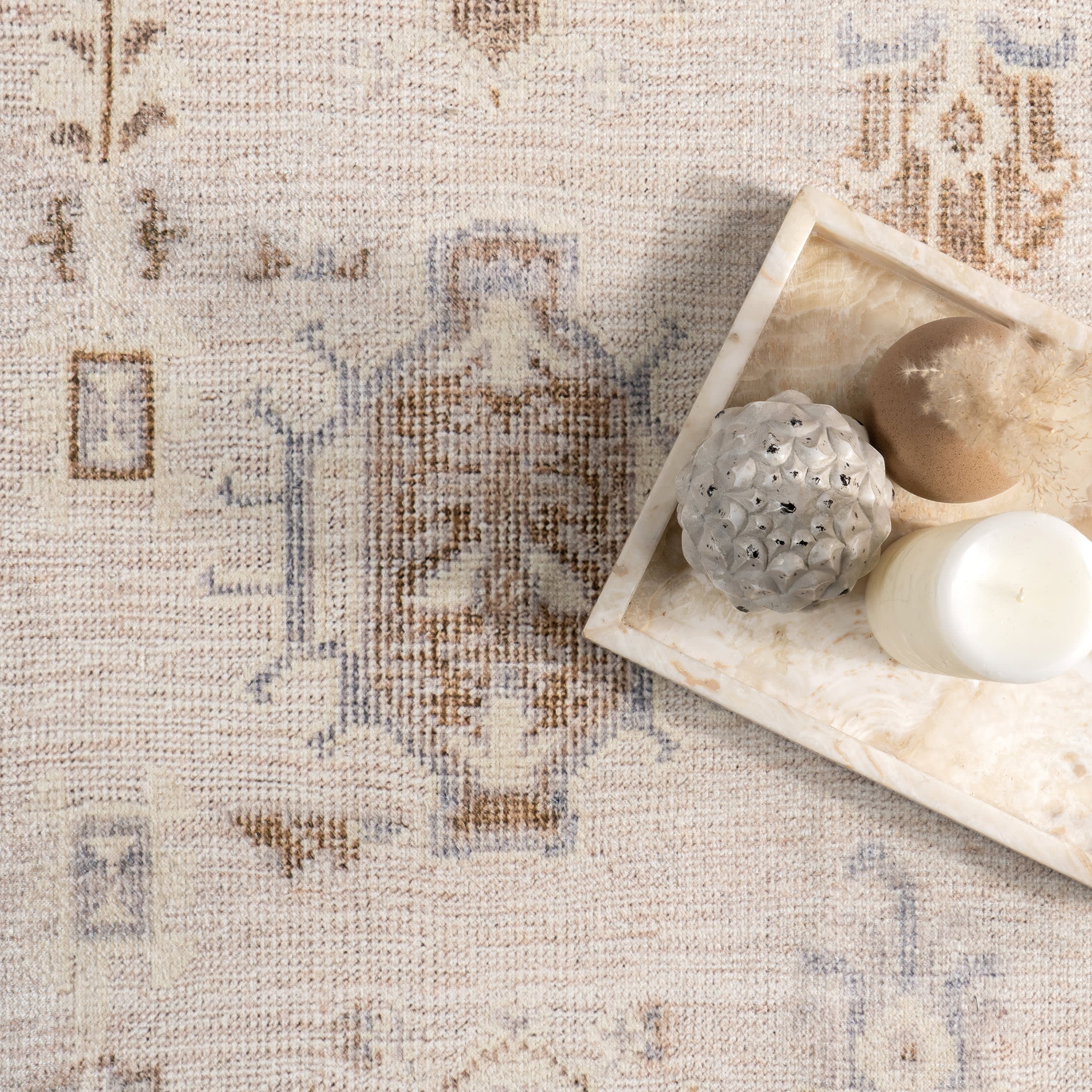 Brenda Hazy Heraldry Washable Rug | Beige - Image 8