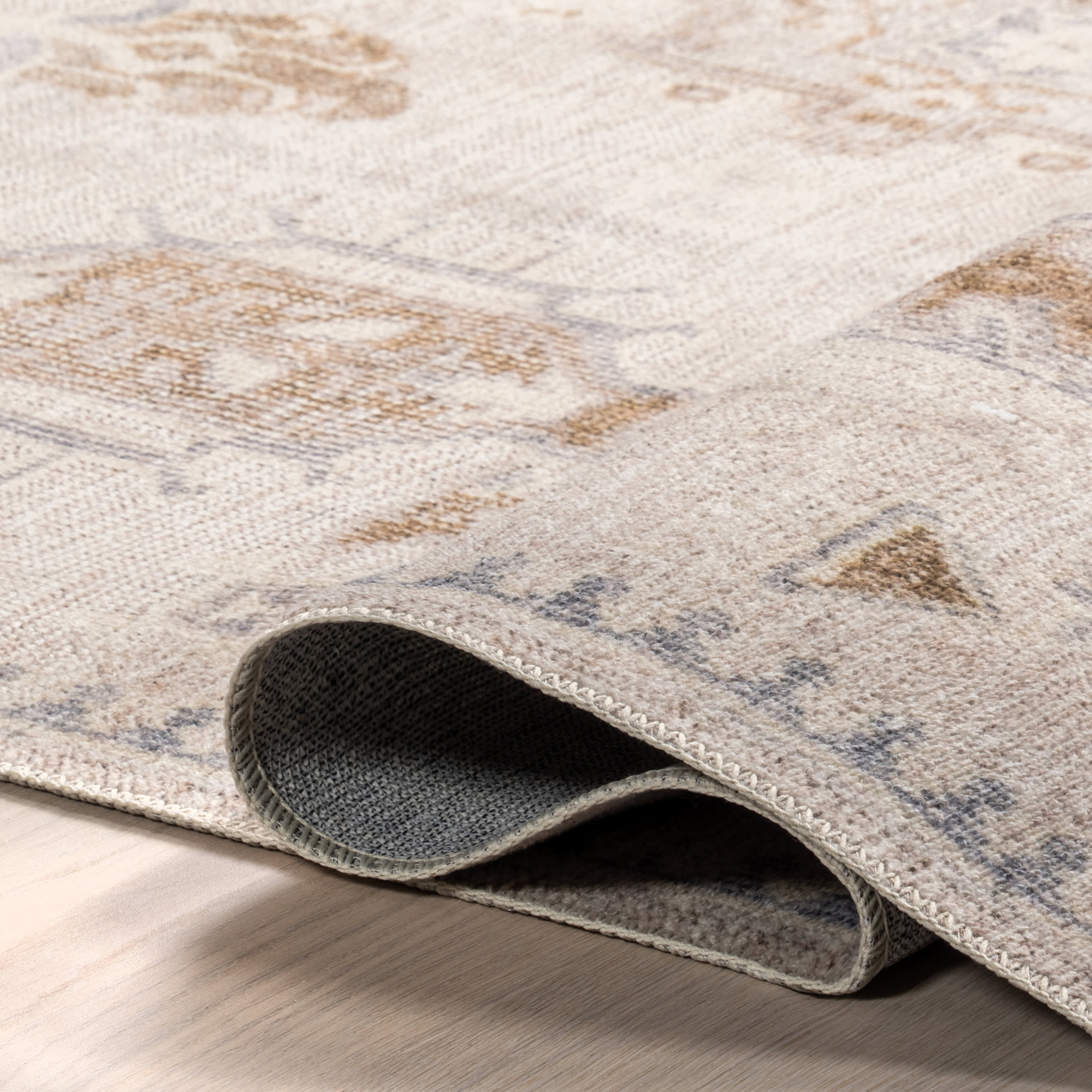 Brenda Hazy Heraldry Washable Rug | Beige - Image 9