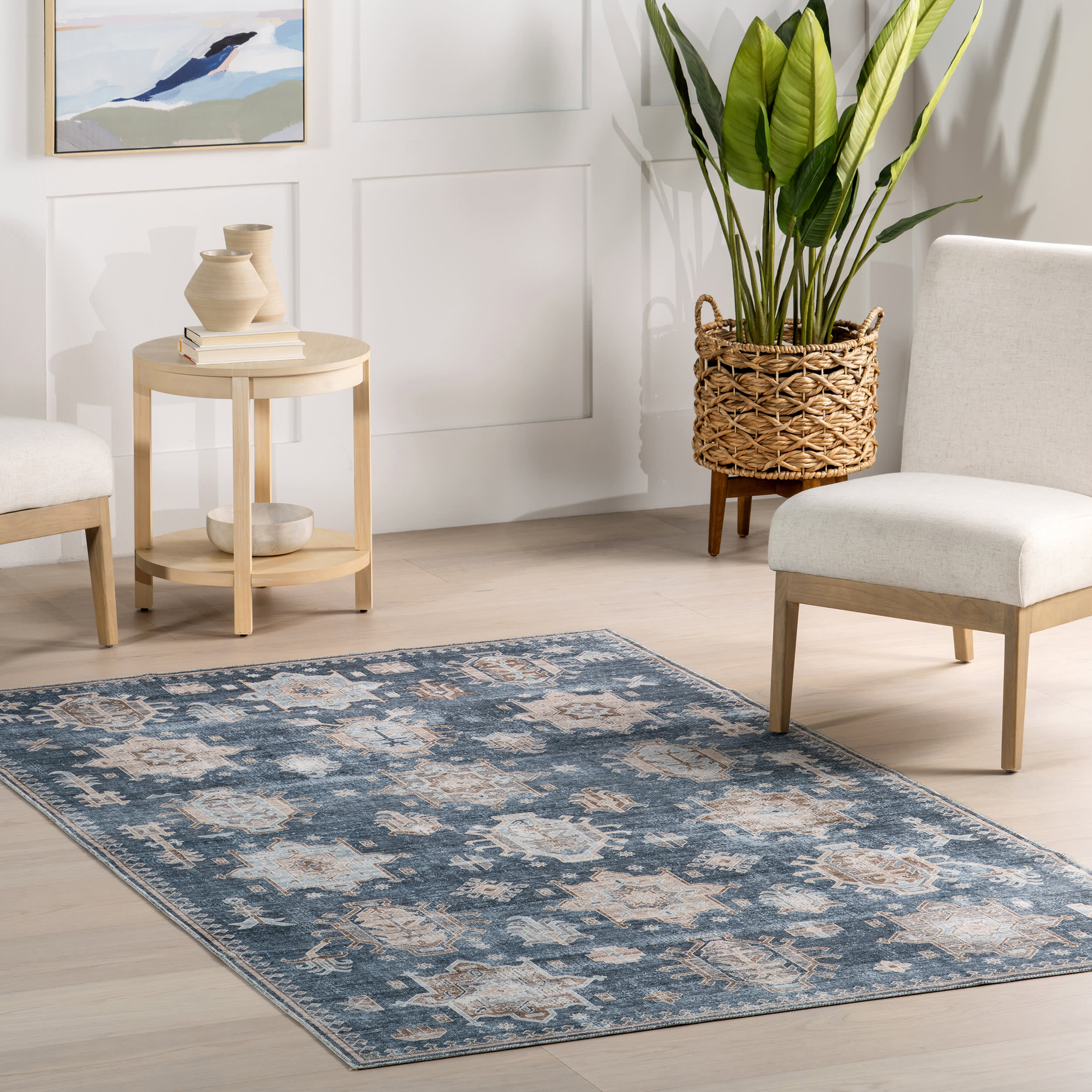 Brenda Hazy Heraldry Washable Rug | Blue - Image 2