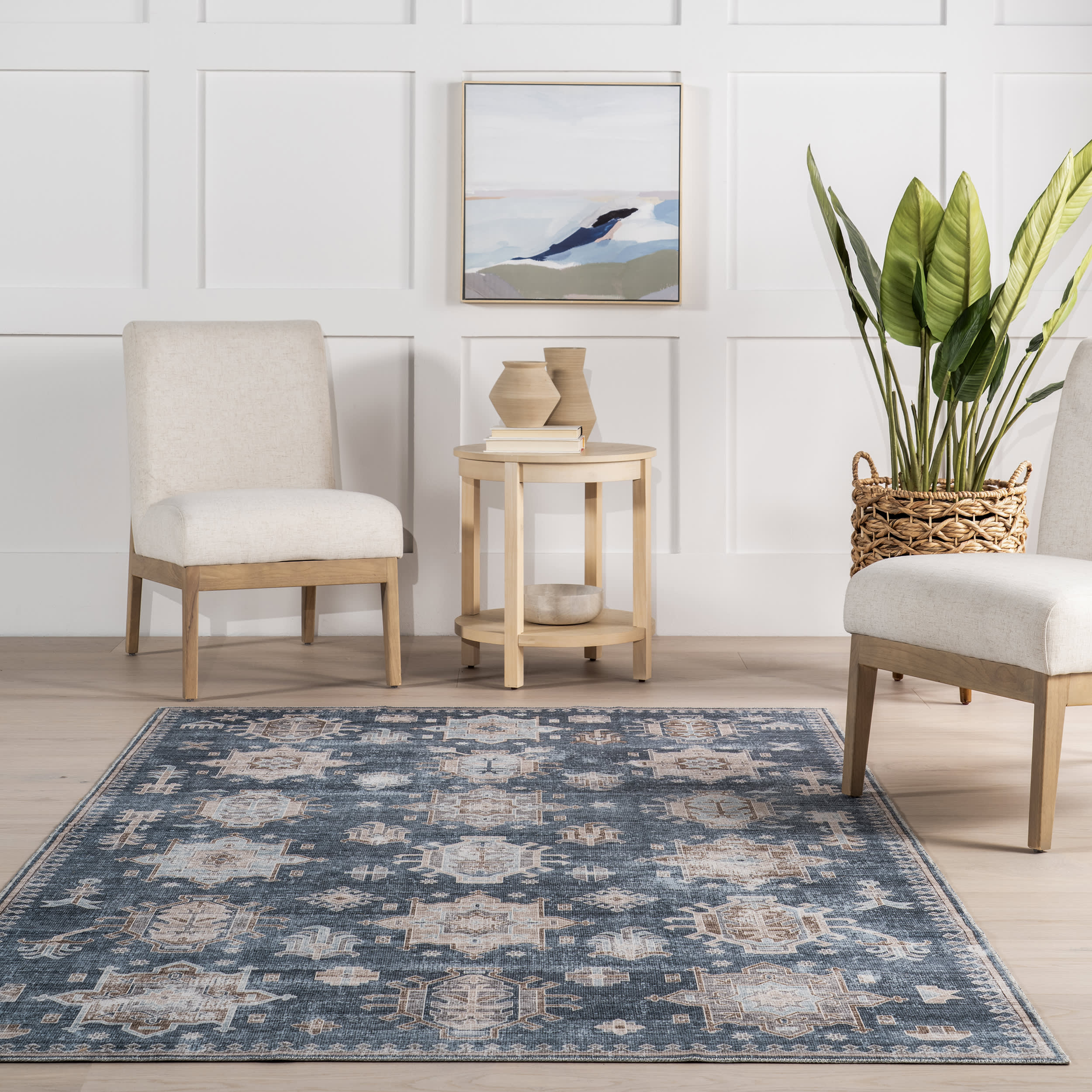 Brenda Hazy Heraldry Washable Rug | Blue - Image 4