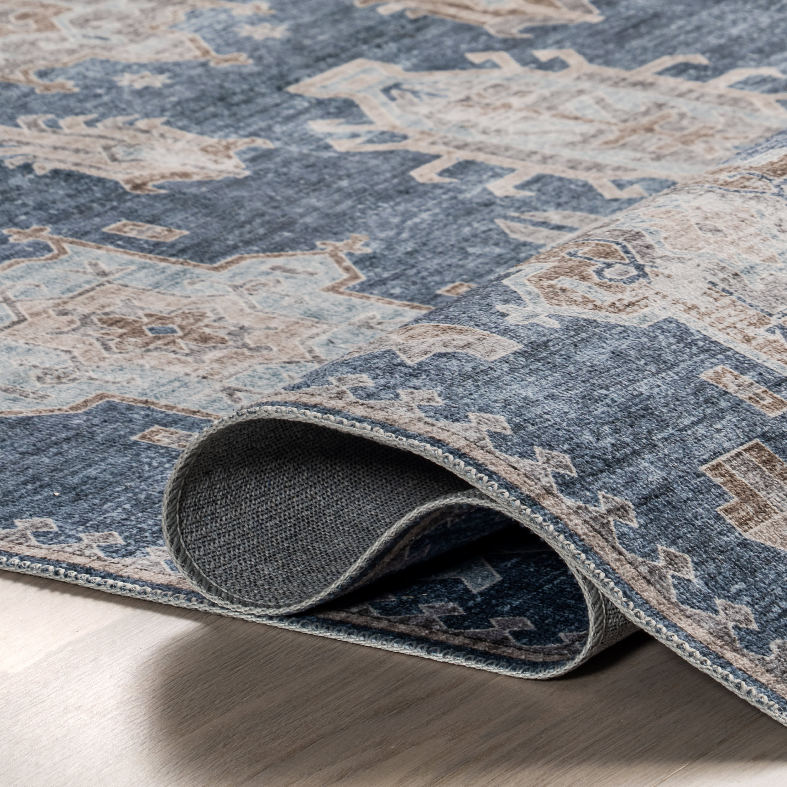 Brenda Hazy Heraldry Washable Rug | Blue - Image 8