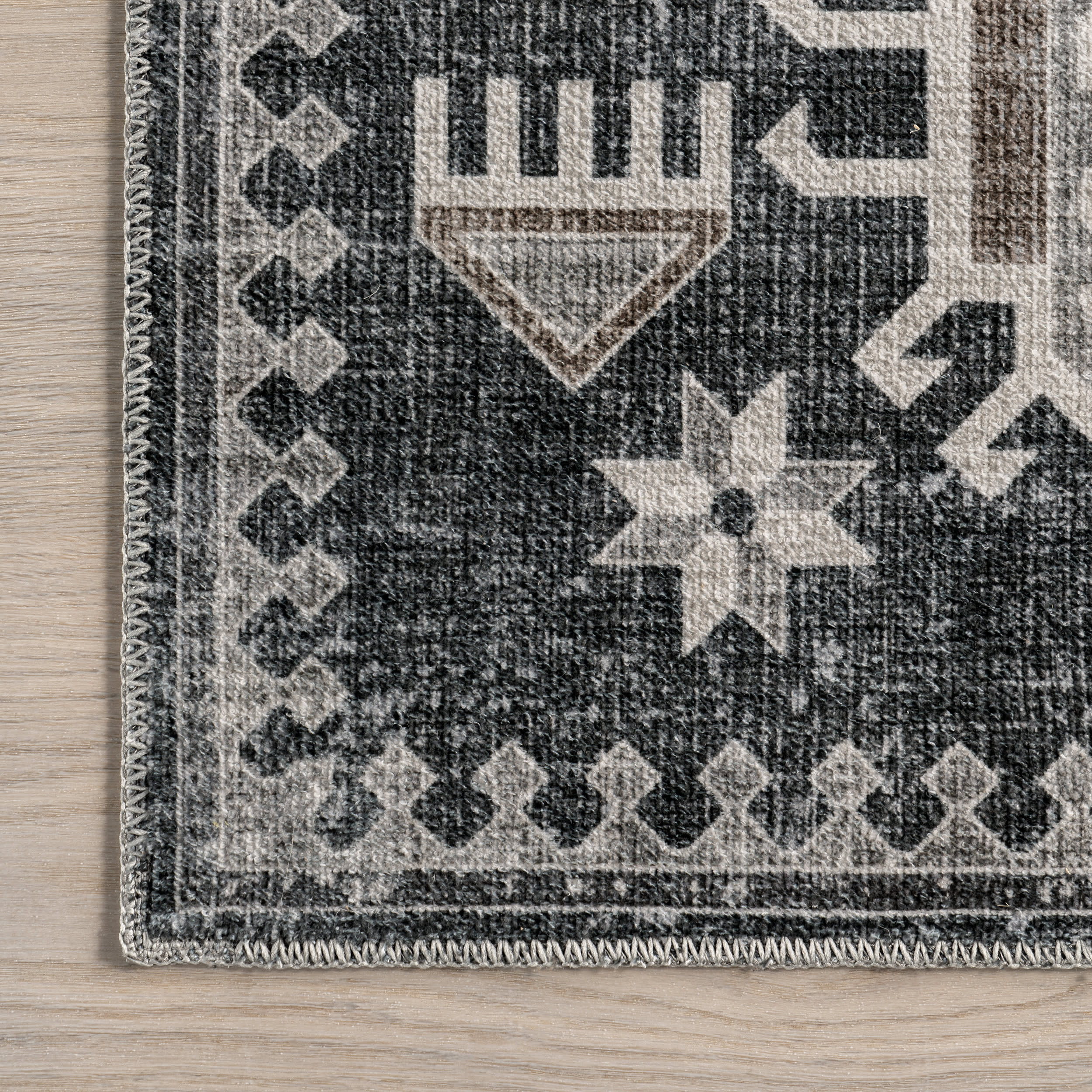 Brenda Hazy Heraldry Washable Rug | Dark Grey - Image 3