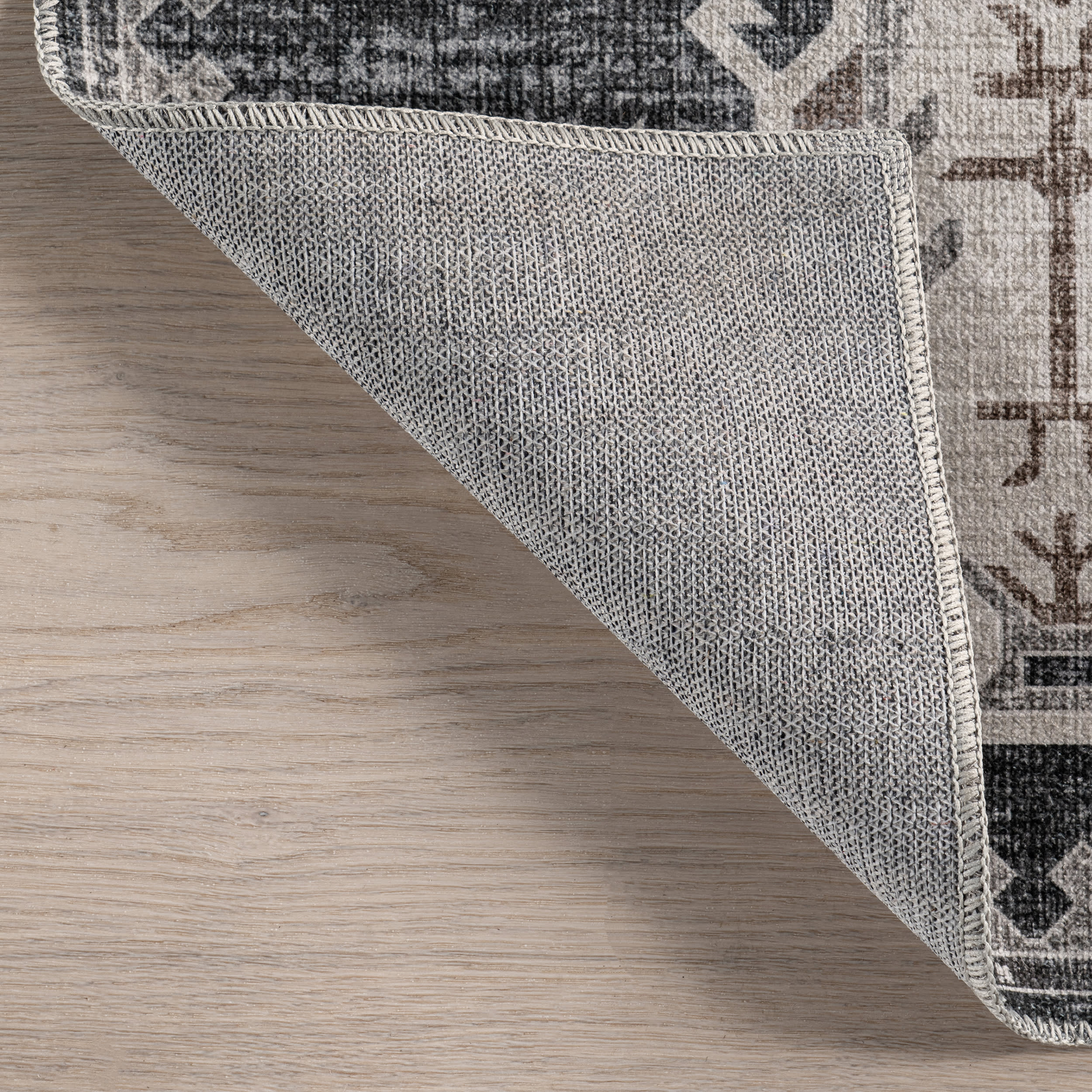 Brenda Hazy Heraldry Washable Rug | Dark Grey - Image 6