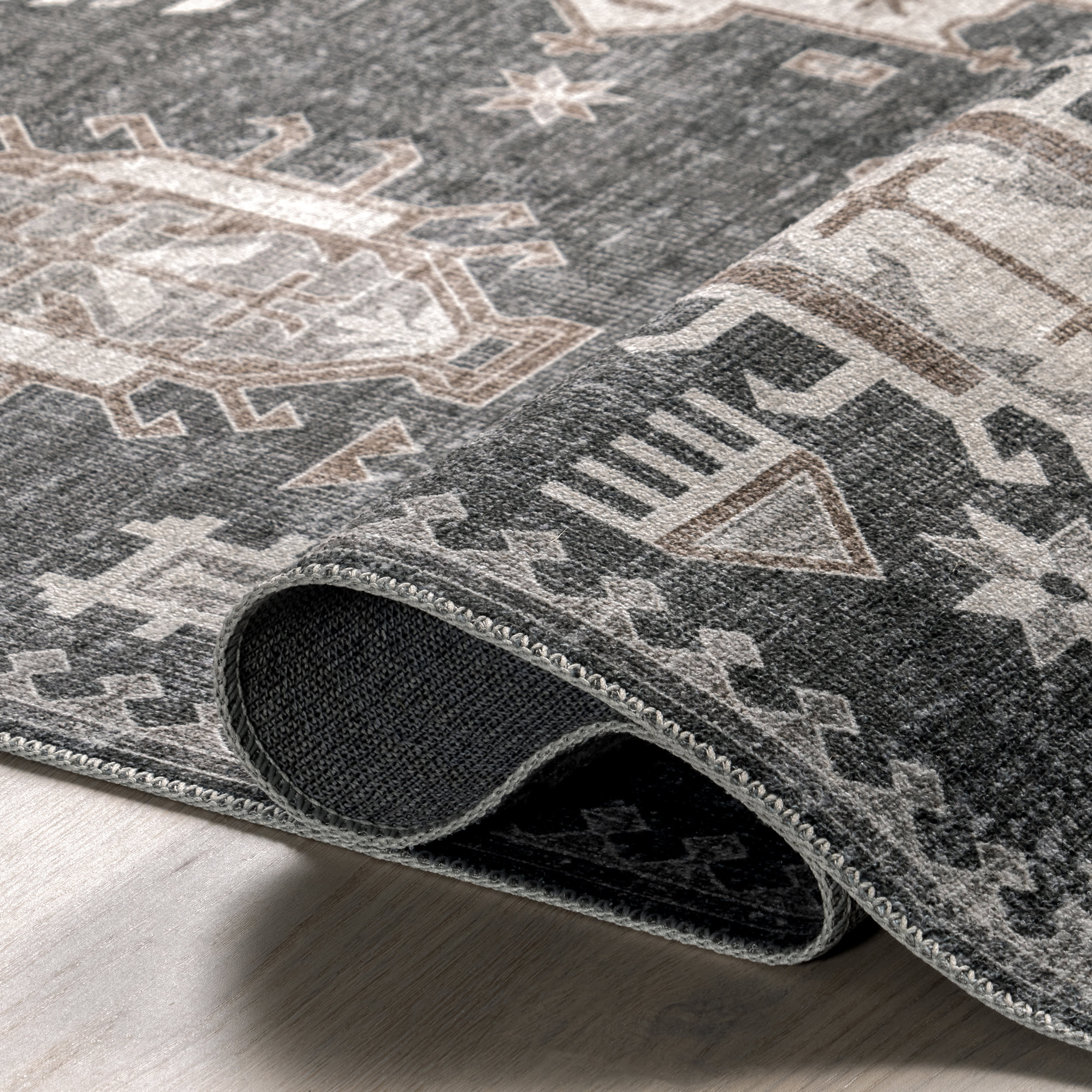 Brenda Hazy Heraldry Washable Rug | Dark Grey - Image 8