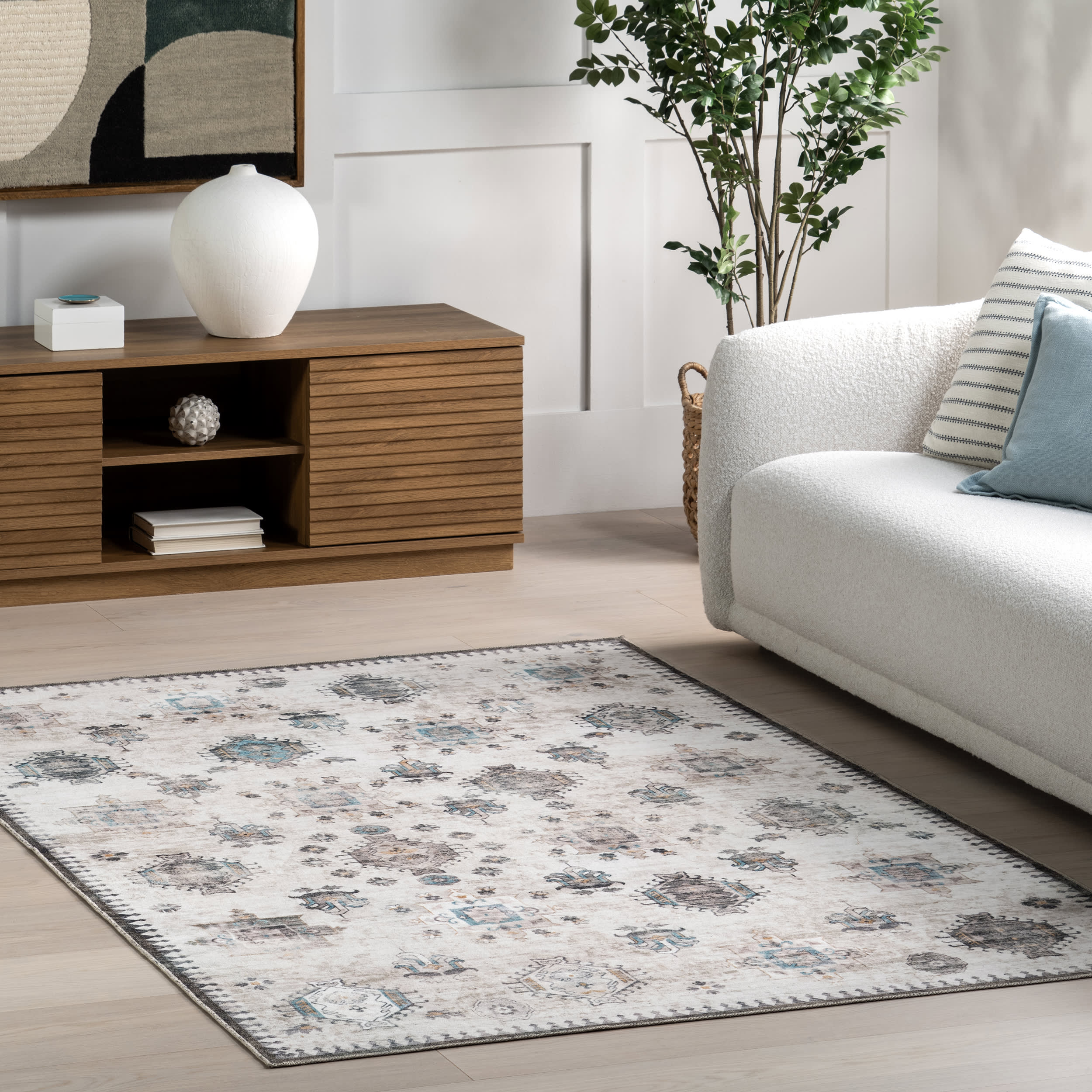 Brenda Hazy Heraldry Washable Rug | Ivory - Image 2