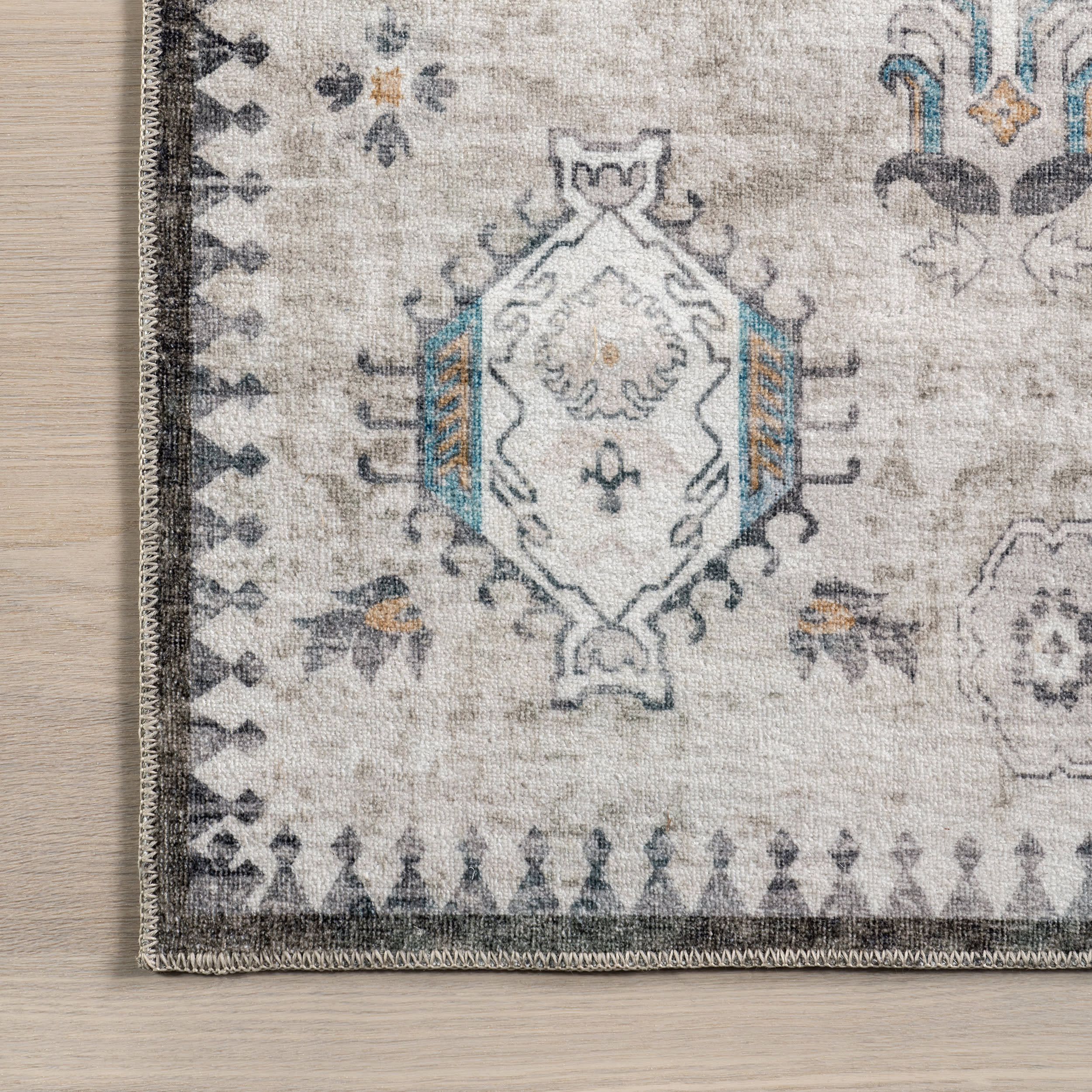 Brenda Hazy Heraldry Washable Rug | Ivory - Image 3