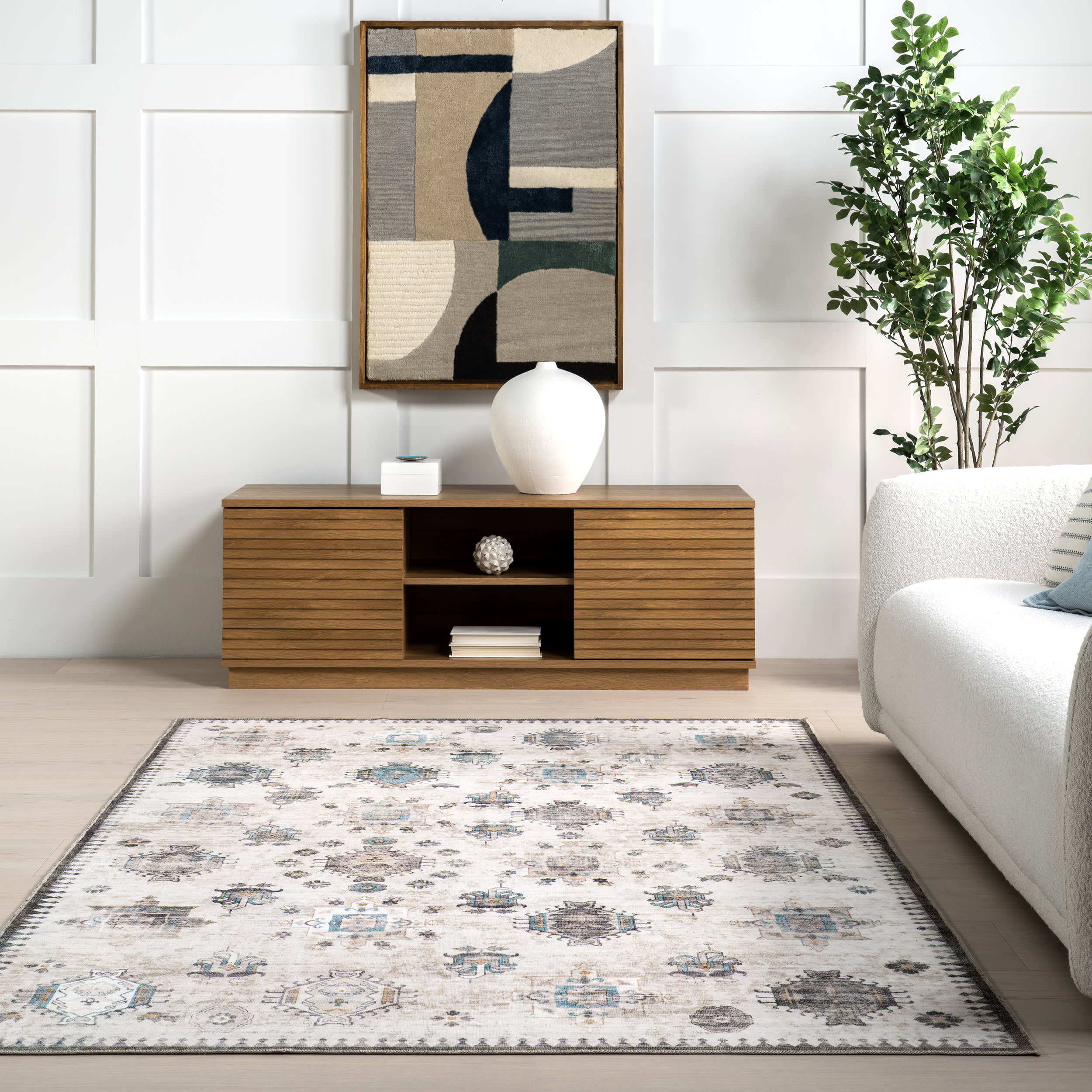 Brenda Hazy Heraldry Washable Rug | Ivory - Image 4