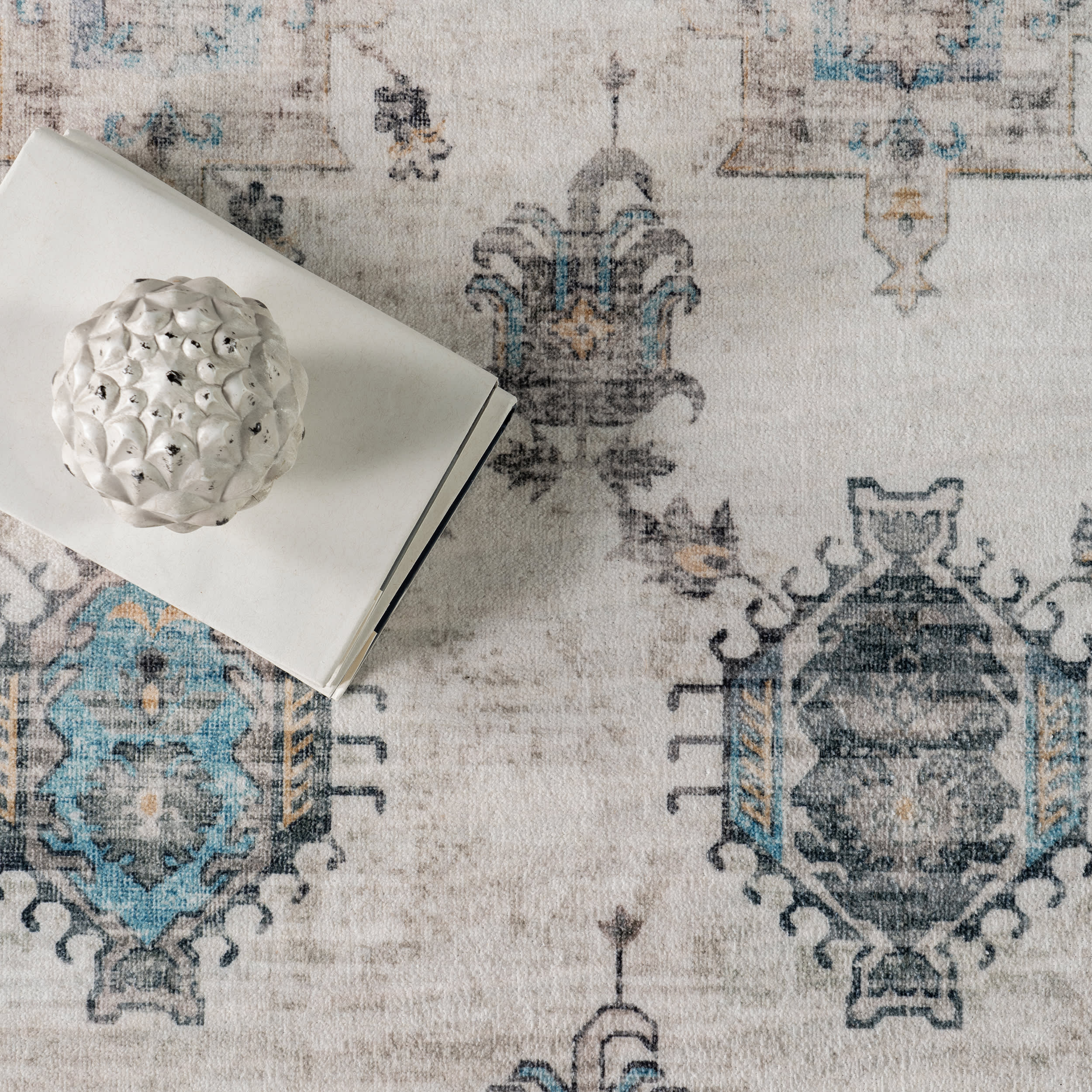 Brenda Hazy Heraldry Washable Rug | Ivory - Image 7