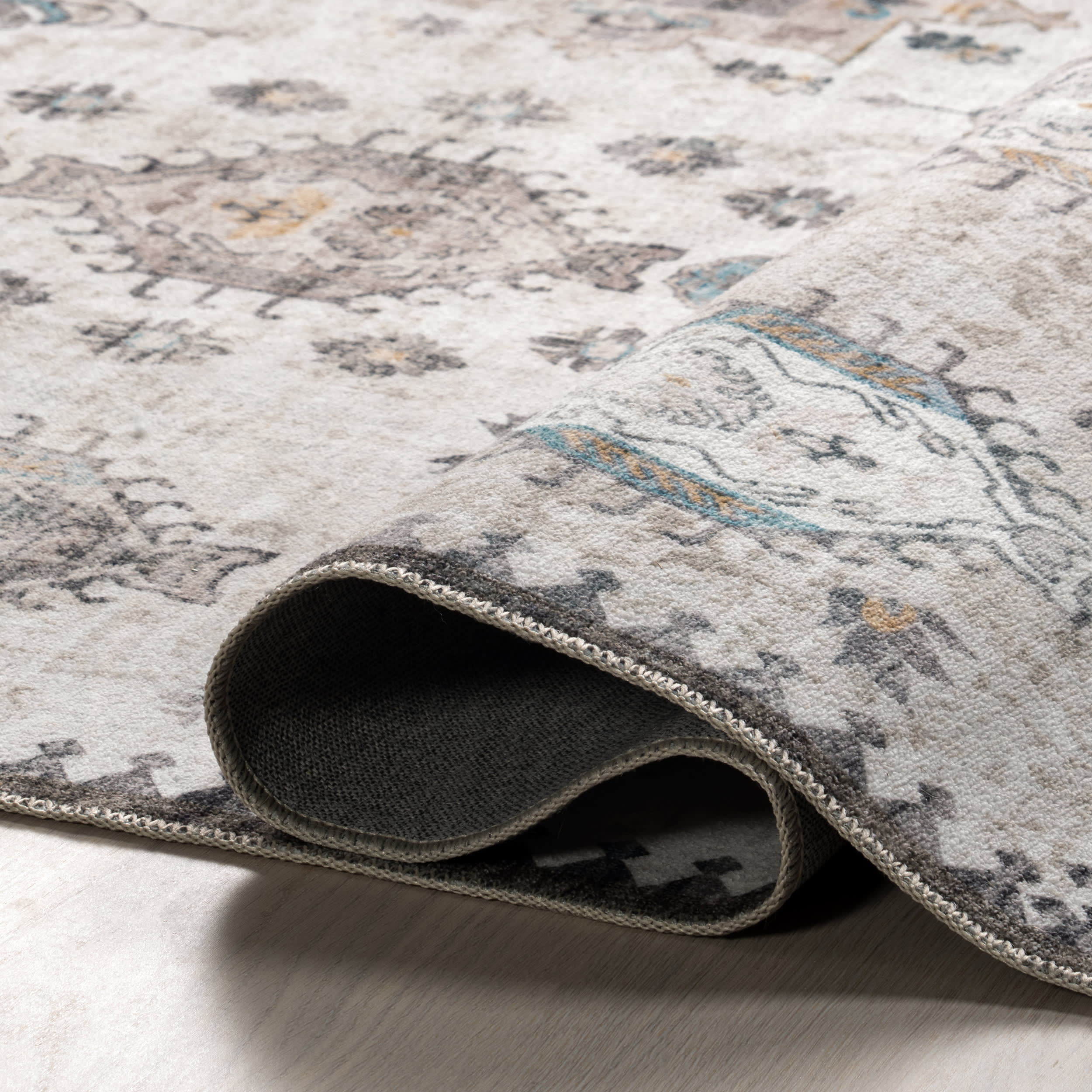 Brenda Hazy Heraldry Washable Rug | Ivory - Image 8