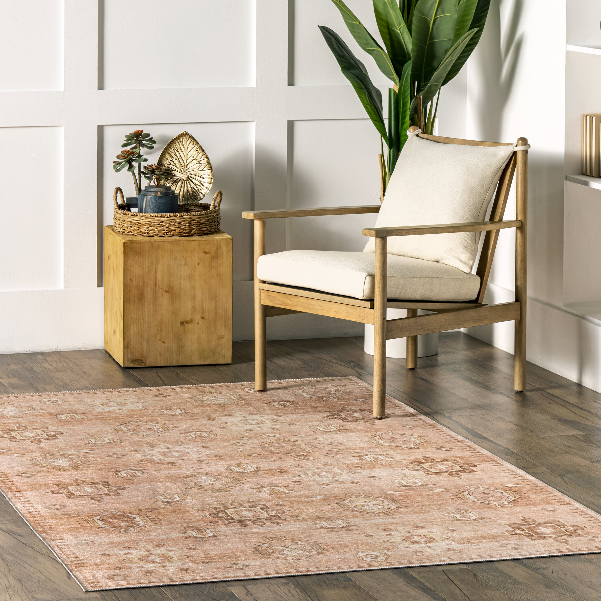 Brenda Hazy Heraldry Washable Rug | Peach - Image 2