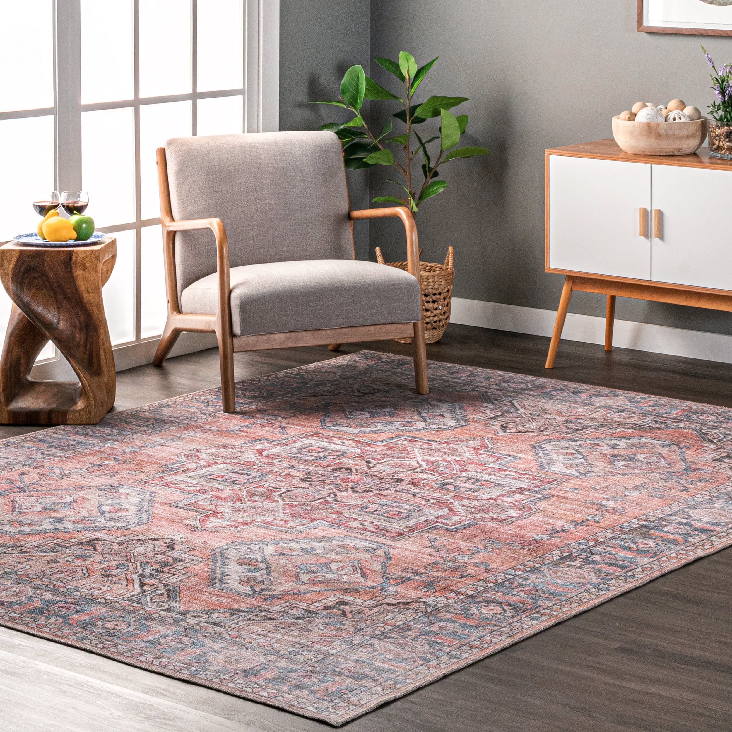 Bri Faded Washable Rug | Rust - Image 2
