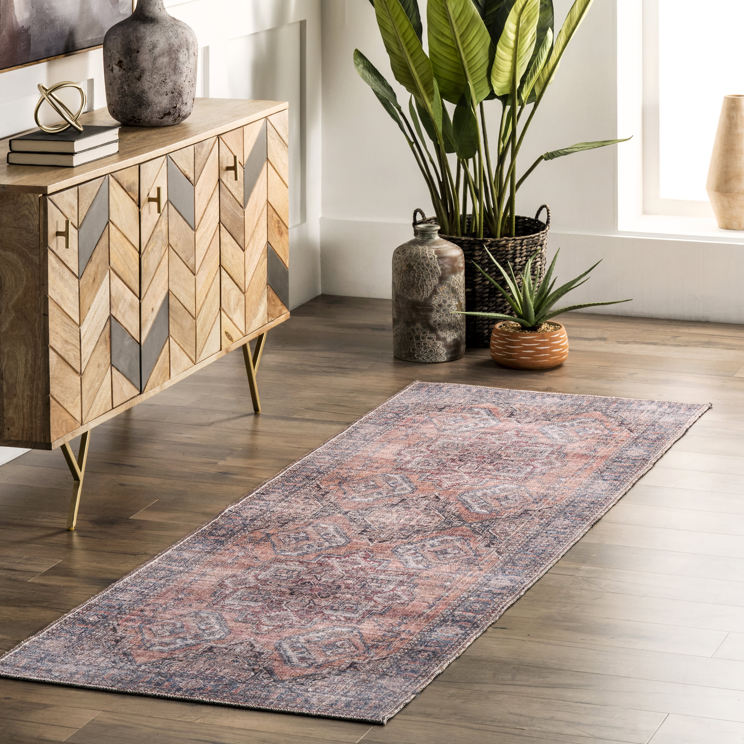 Bri Faded Washable Rug | Rust - Image 2
