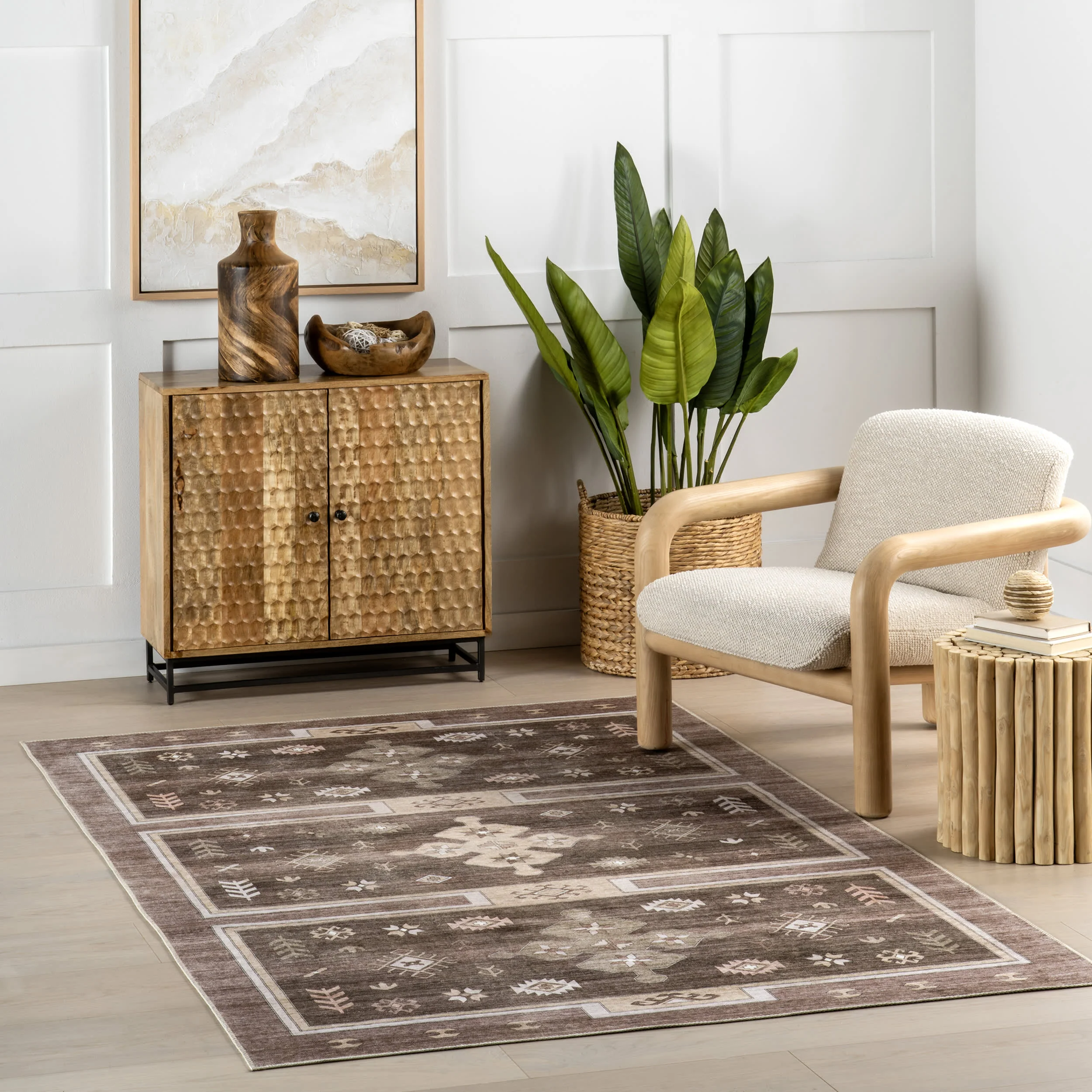 Briar Geometric Spill Proof Washable Rug | Dark Brown - Image 2