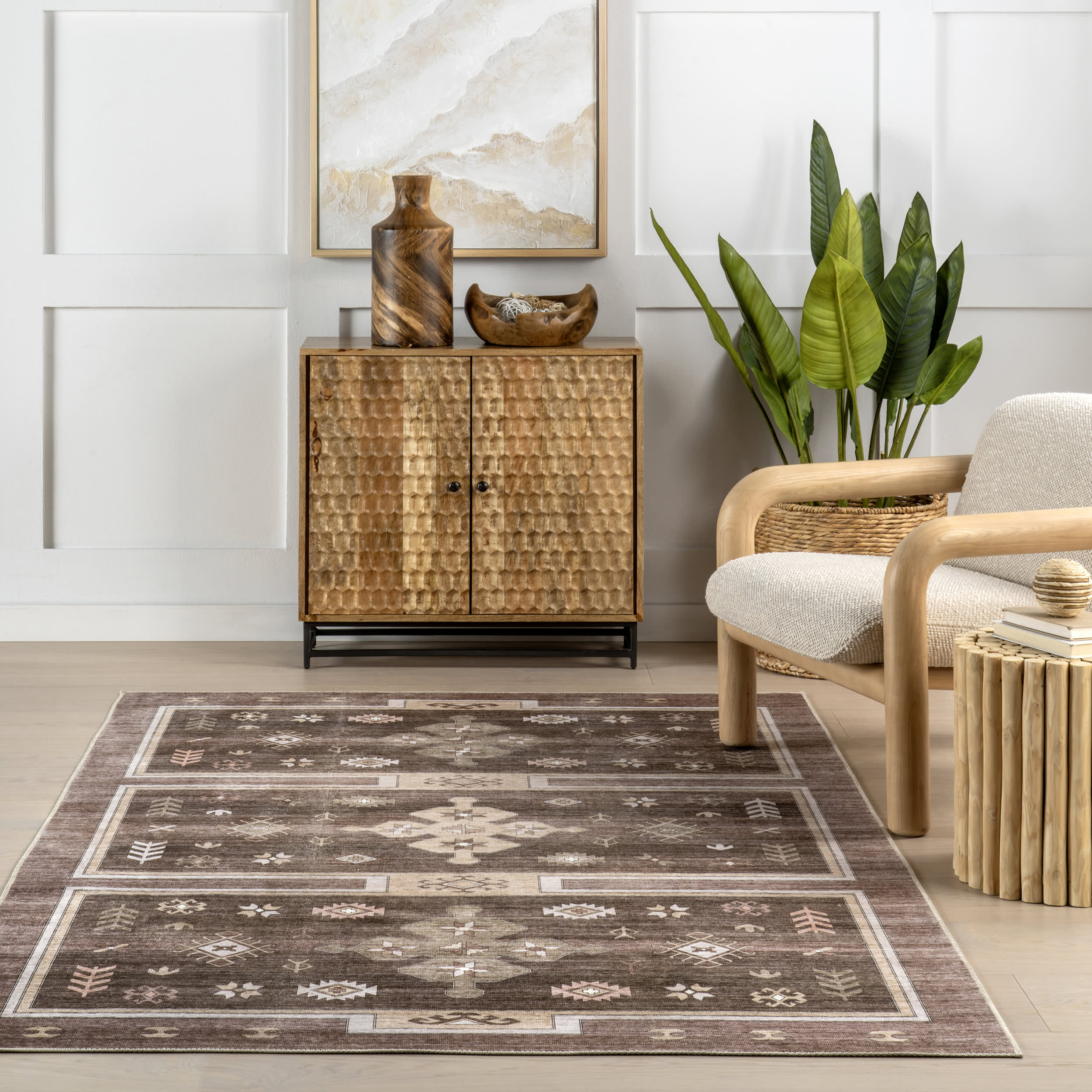 Briar Geometric Spill Proof Washable Rug | Dark Brown - Image 5