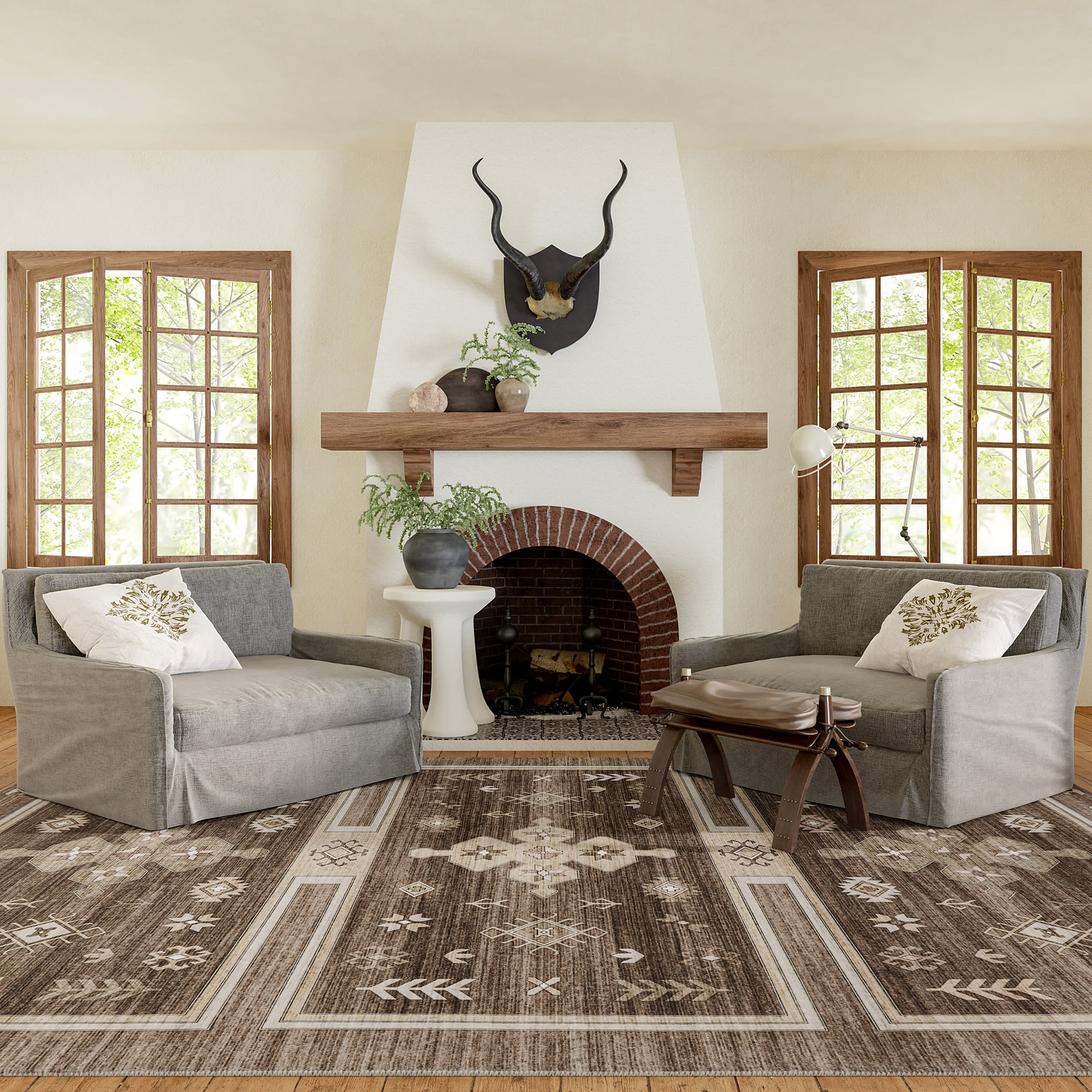Briar Geometric Washable Rug | Dark Brown - Image 2