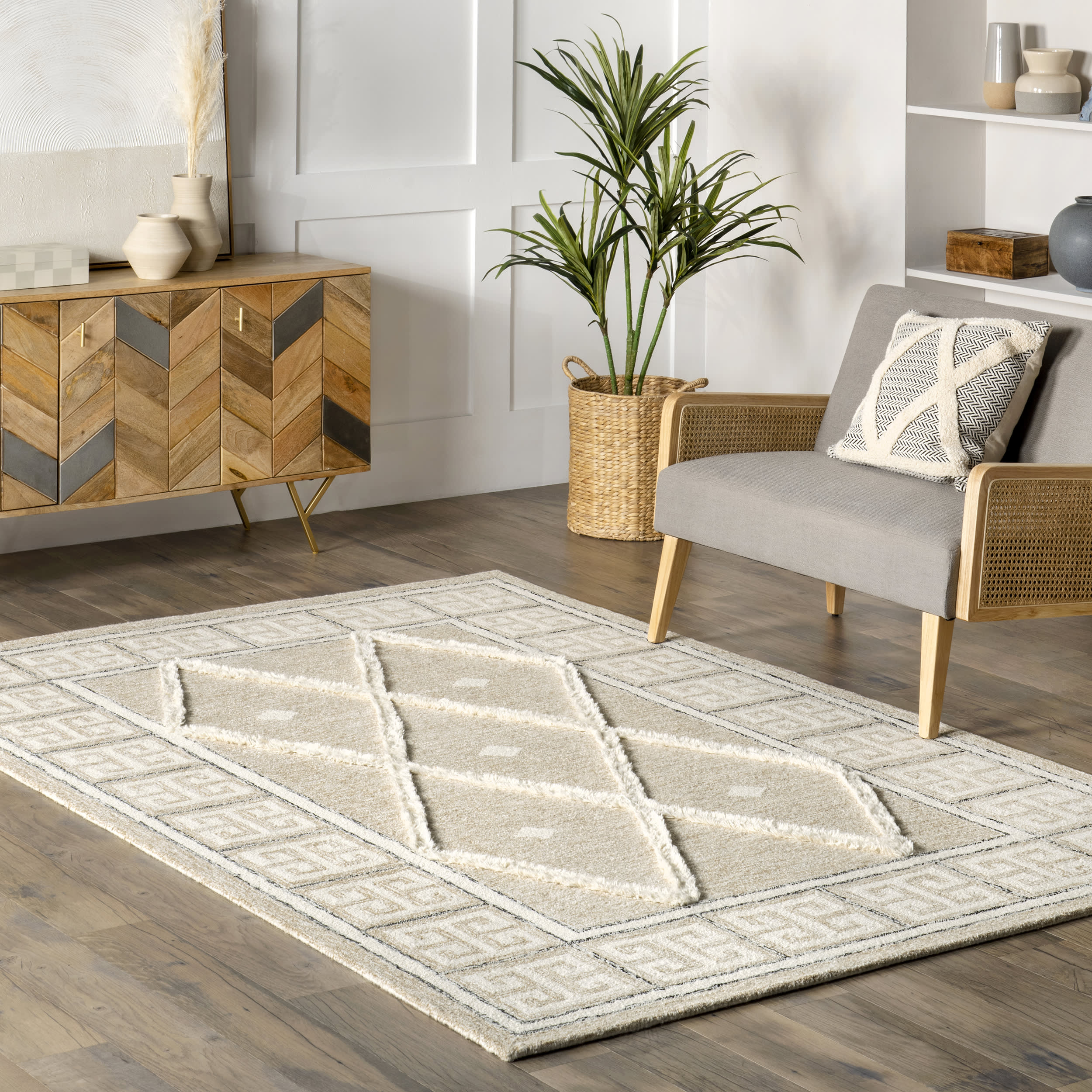 Brie Minimalism Tiled Rug | Beige - Image 2
