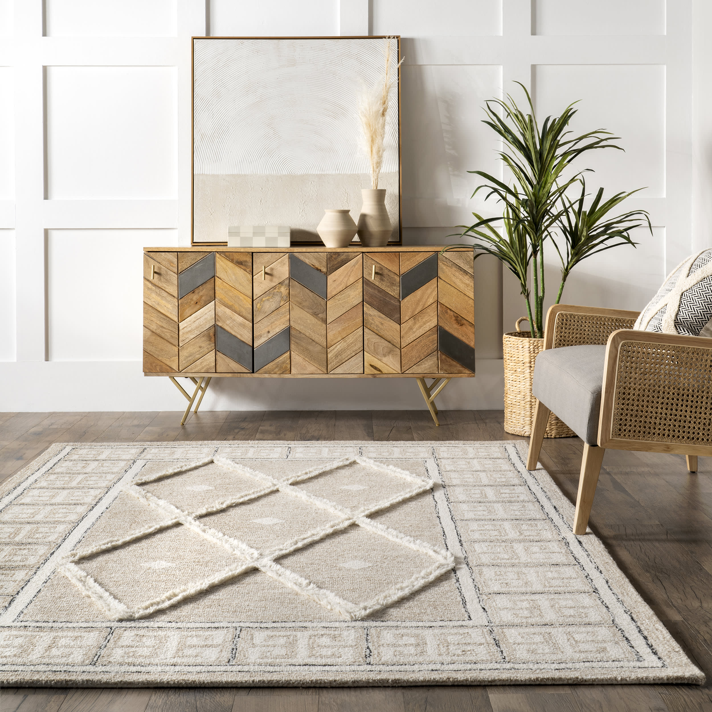 Brie Minimalism Tiled Rug | Beige - Image 4