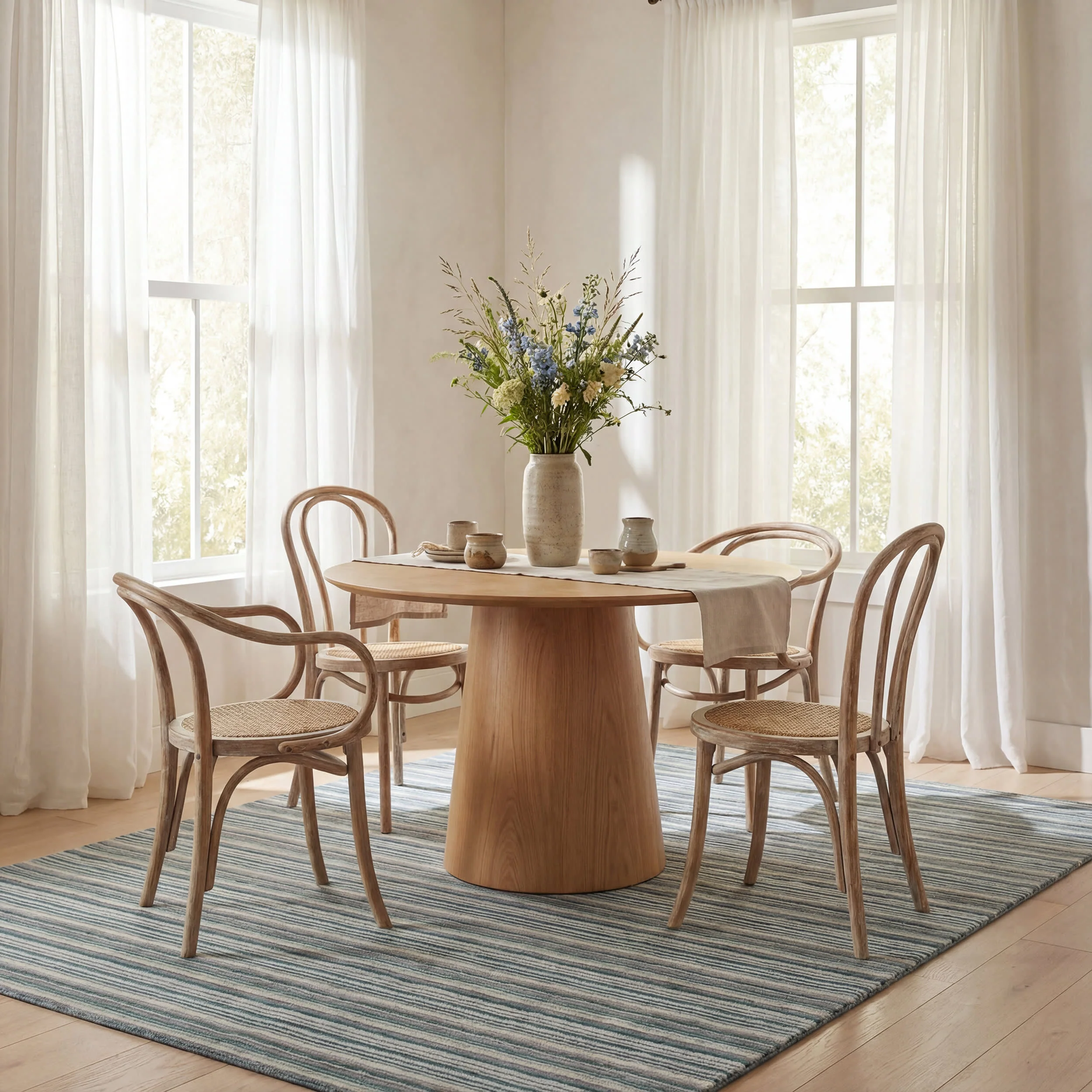 Brindle Stripe Hand Loom Knotted Wool Rug | Blue - Image 4