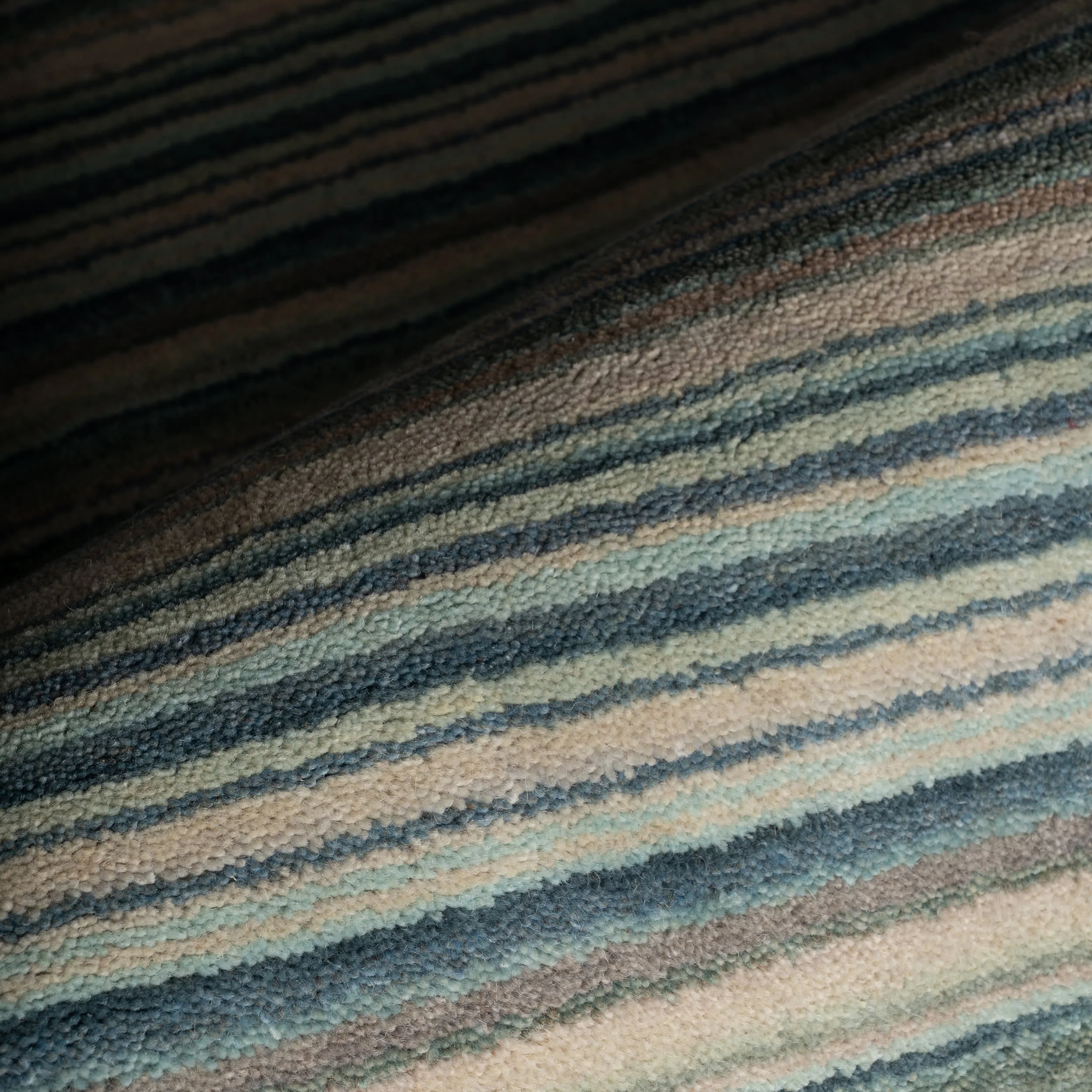 Brindle Stripe Hand Loom Knotted Wool Rug | Blue - Image 6