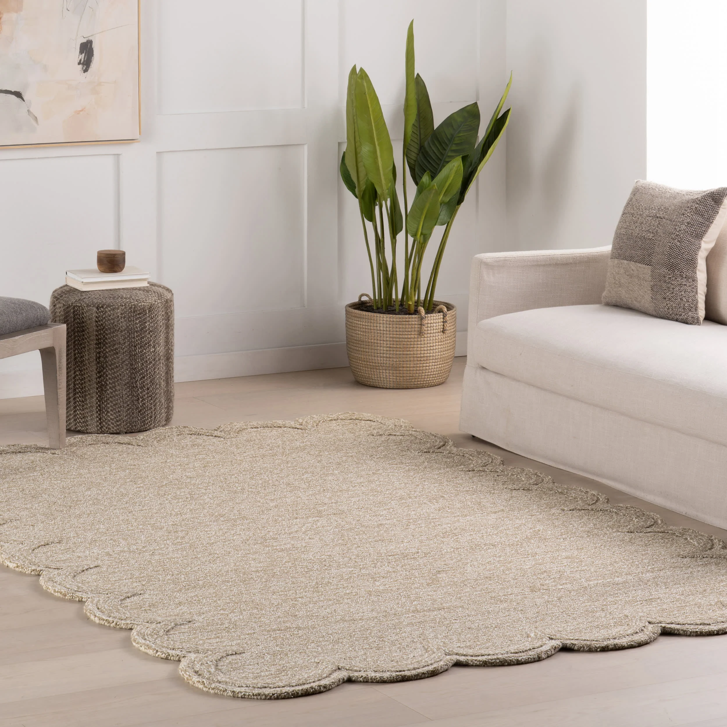 Broaun Solid Bordered Rug | Oatmeal - Image 2