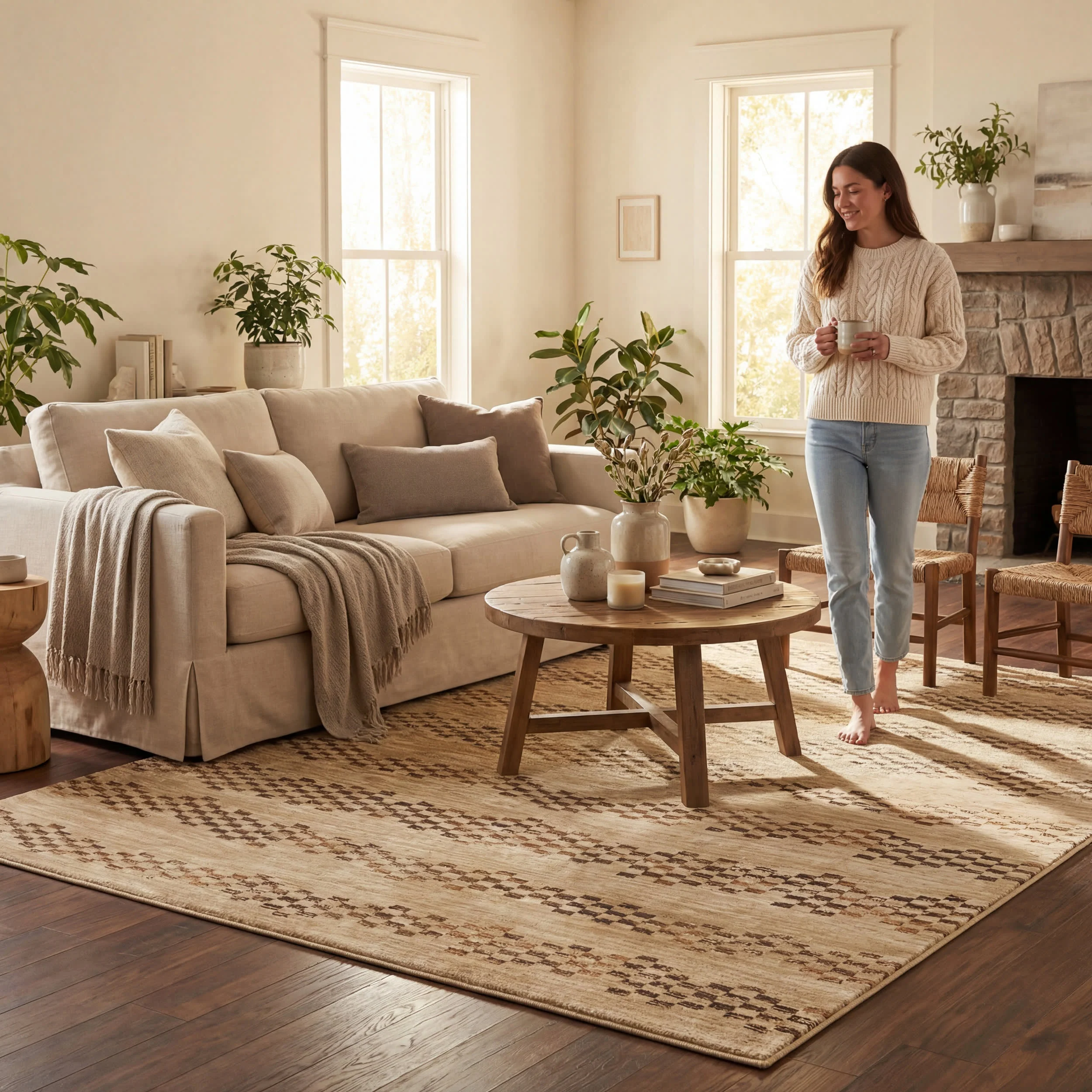 Brumacheck Mid-Century Modern Striped Rug | Tan - Image 9