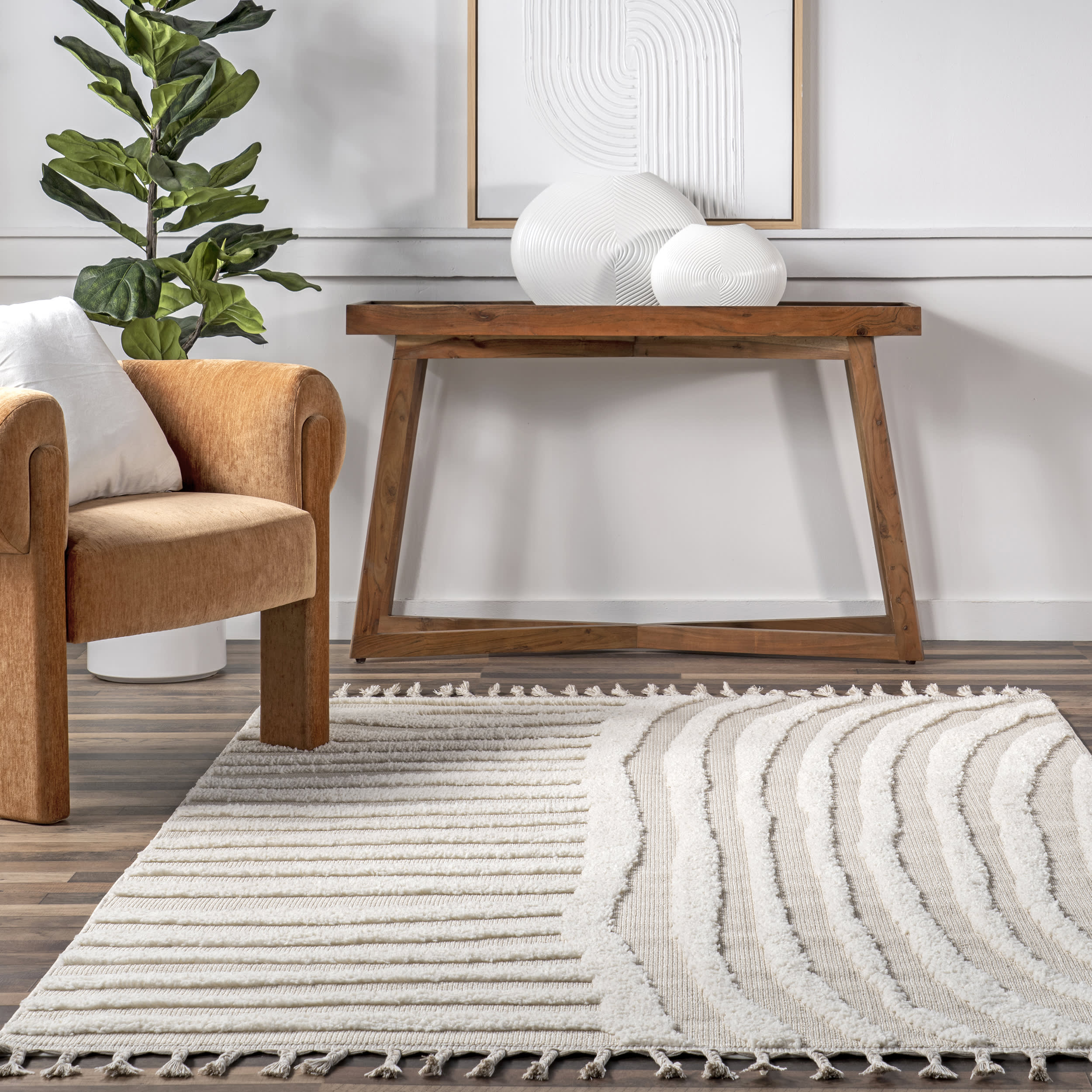 Bryanna High-Low Tasseled Rug | Beige - Image 4