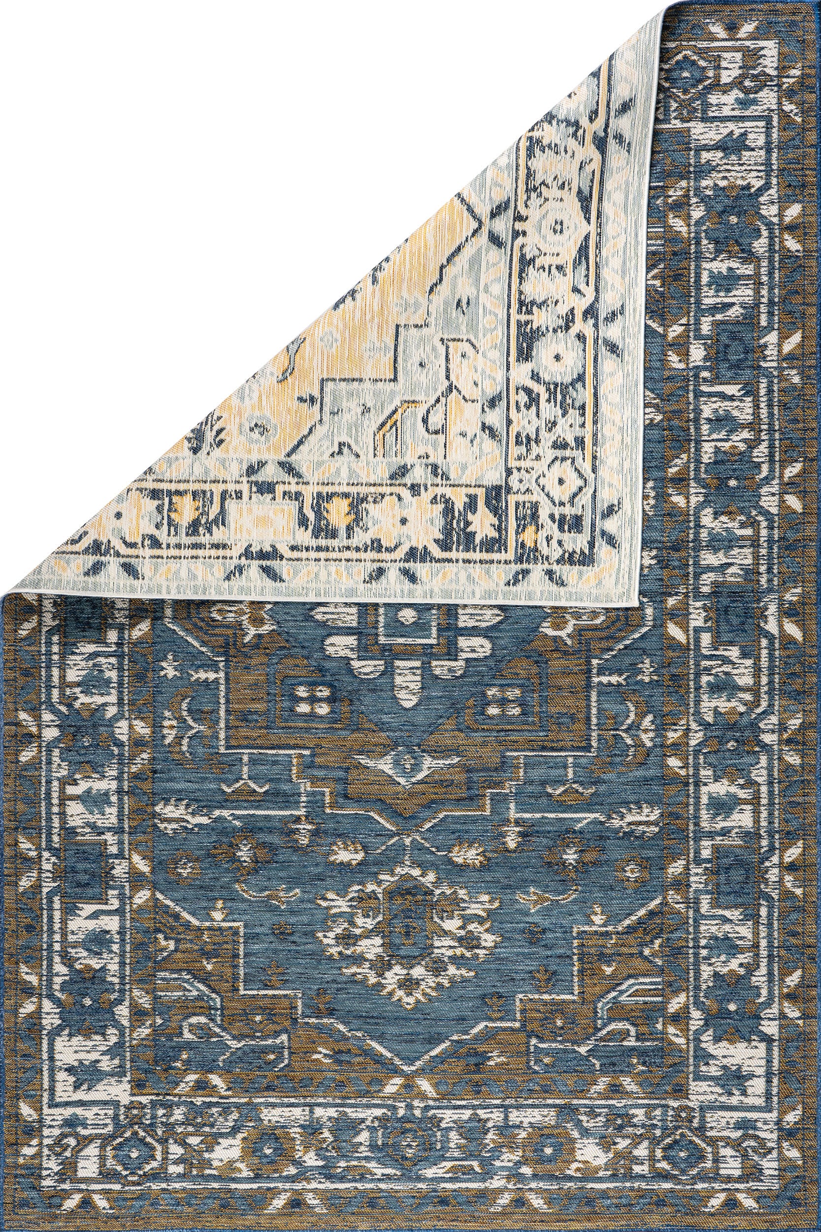 Brynlee Medallion Reversible Indoor/Outdoor Rug | Cream & Blue - Image 5