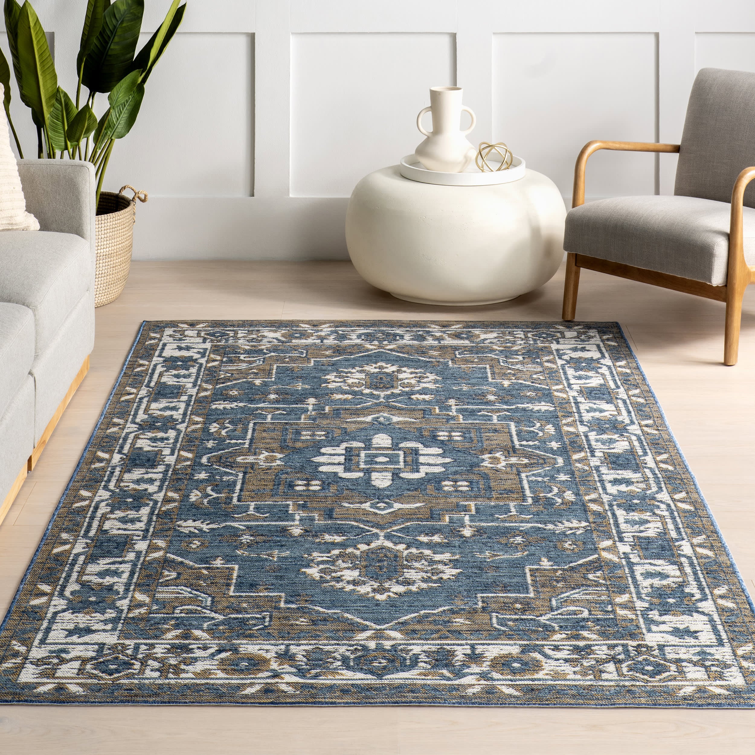 Brynlee Medallion Reversible Indoor/Outdoor Rug | Cream & Blue - Image 6