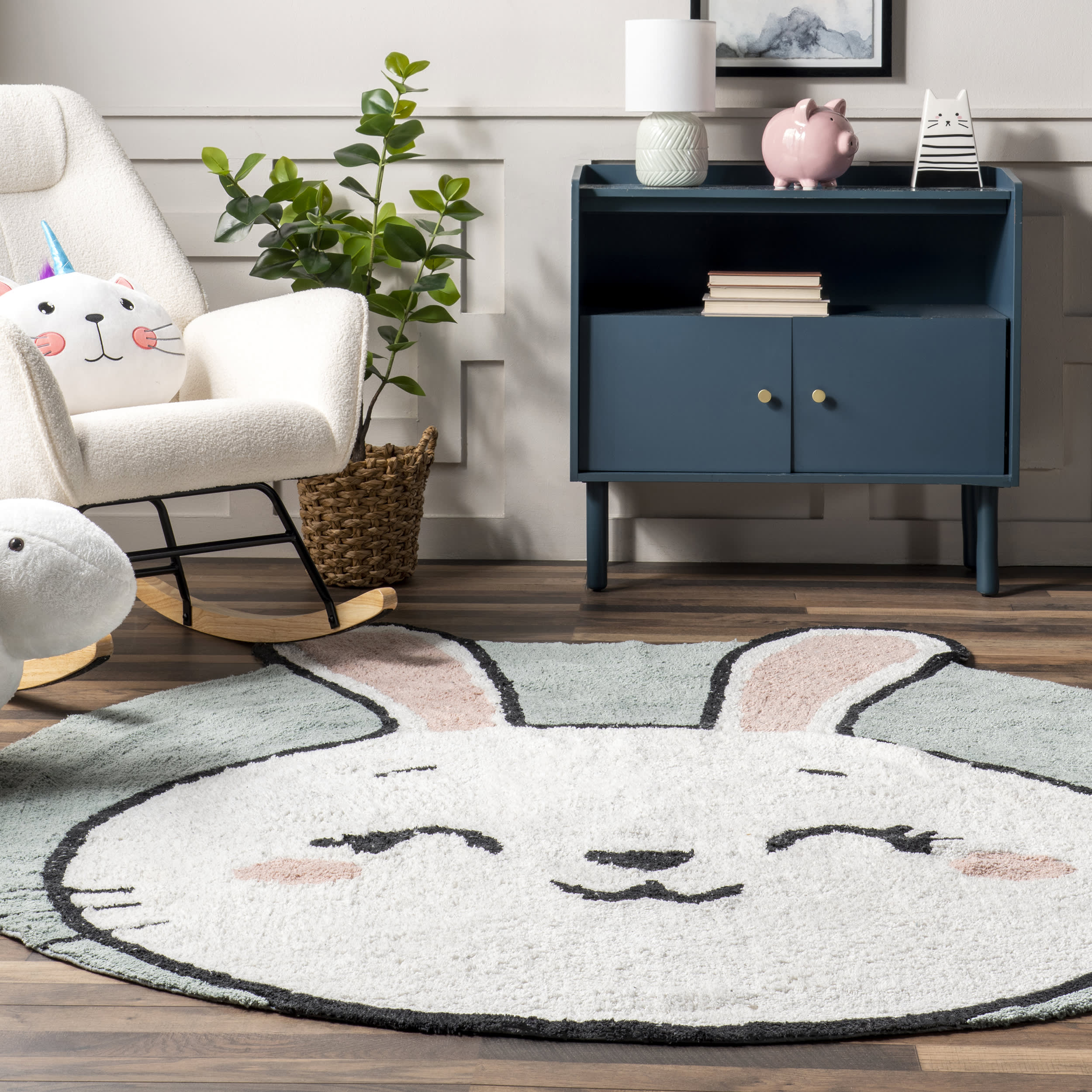 Bunny Nursery Washable Rug | Grey - Image 4