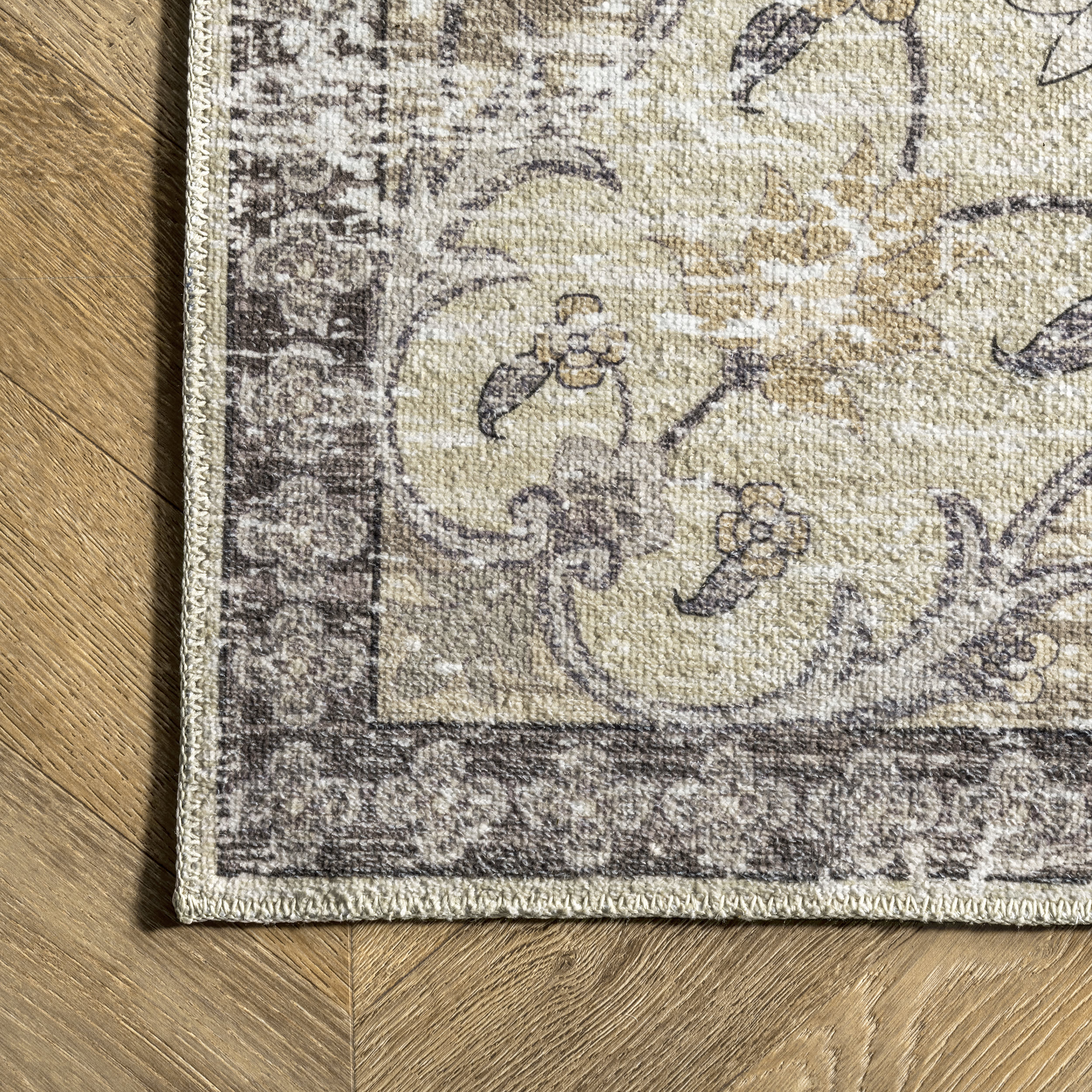 Burr Medallion Washable Rug | Cream - Image 3