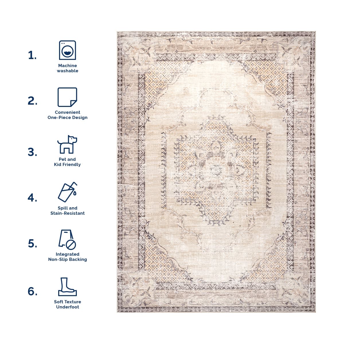 Burr Medallion Washable Rug | Cream - Image 6