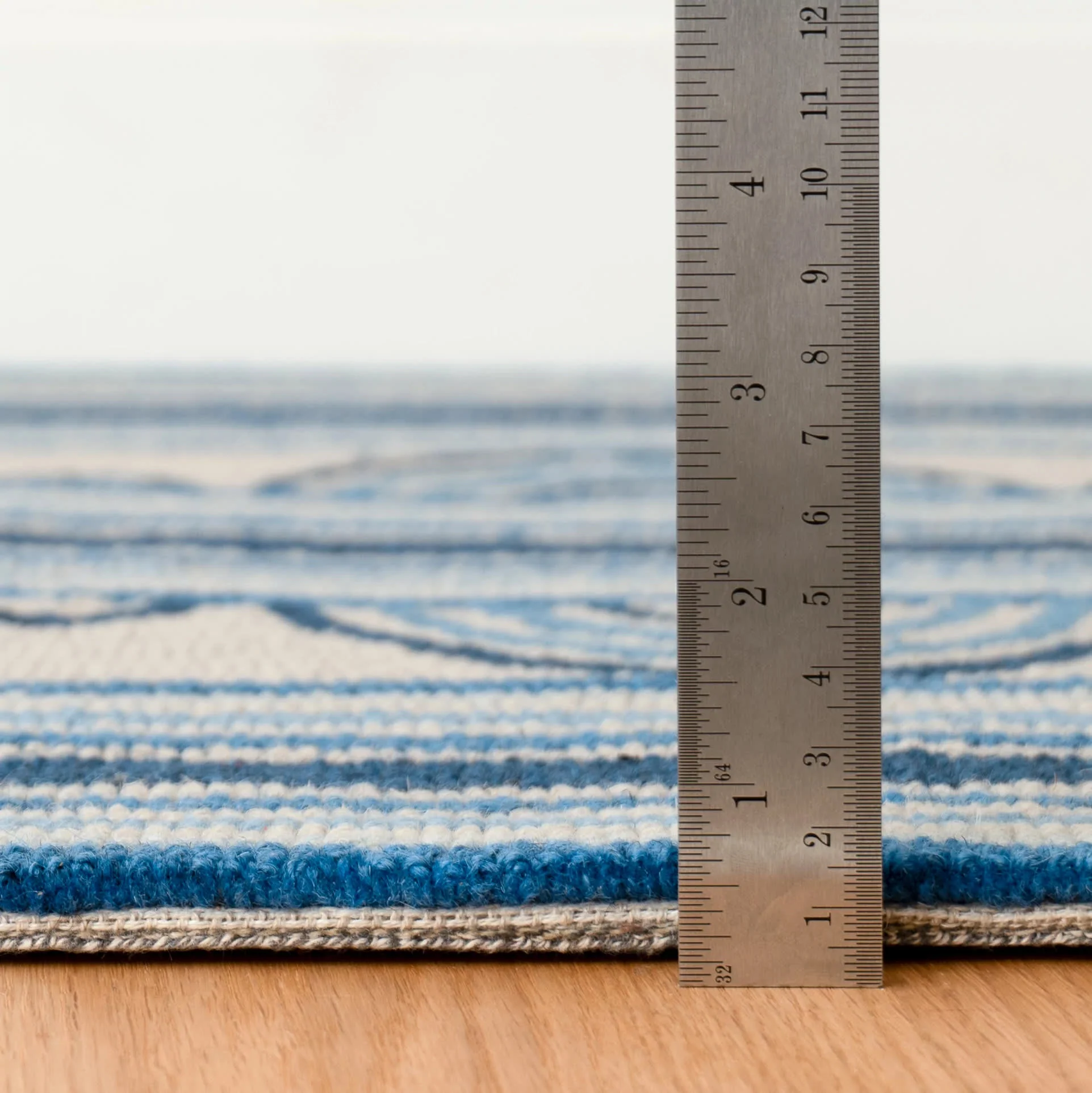 Button Hand Micro Hooked Wool Rug | Blue - Image 6