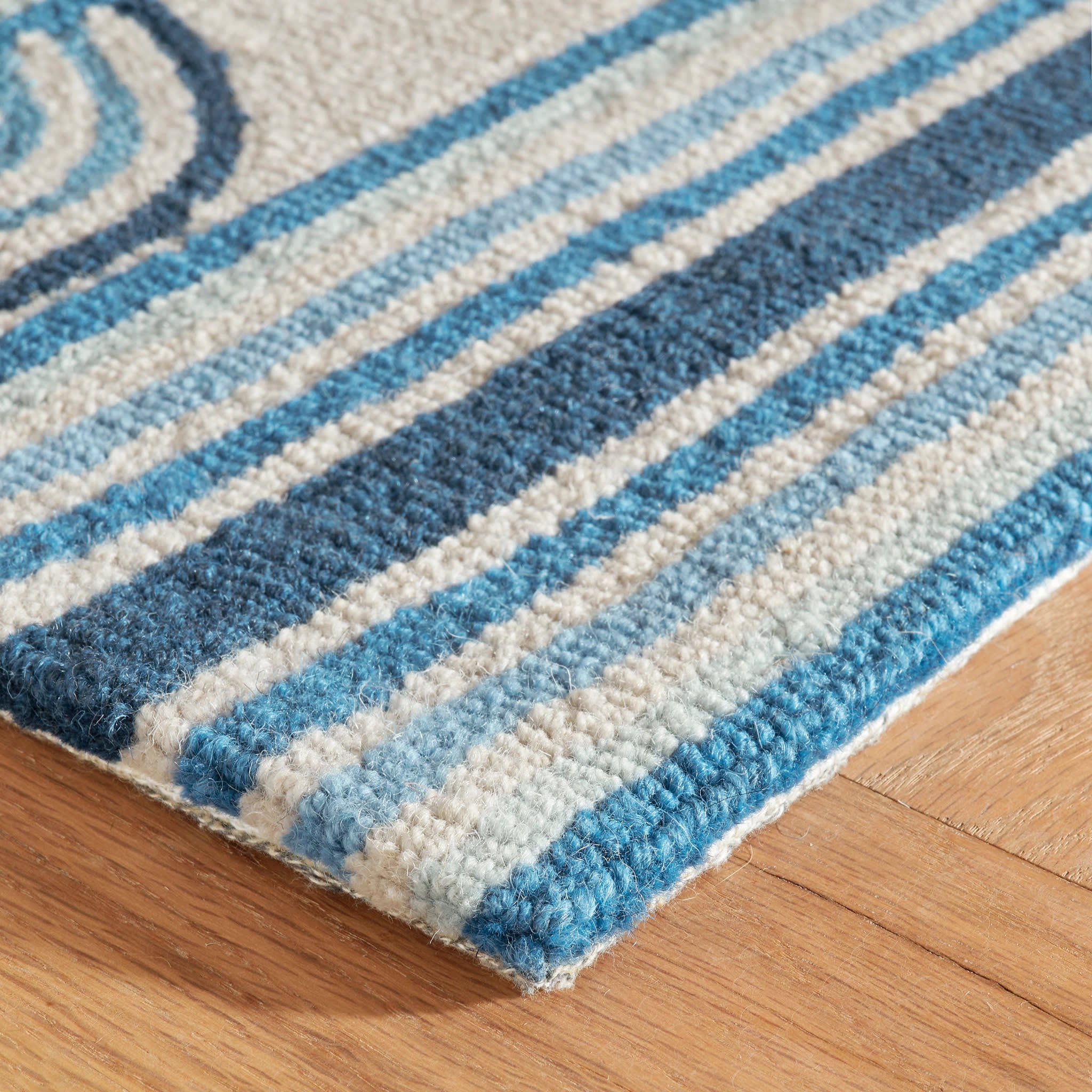 Button Hand Micro Hooked Wool Rug | Blue - Image 7