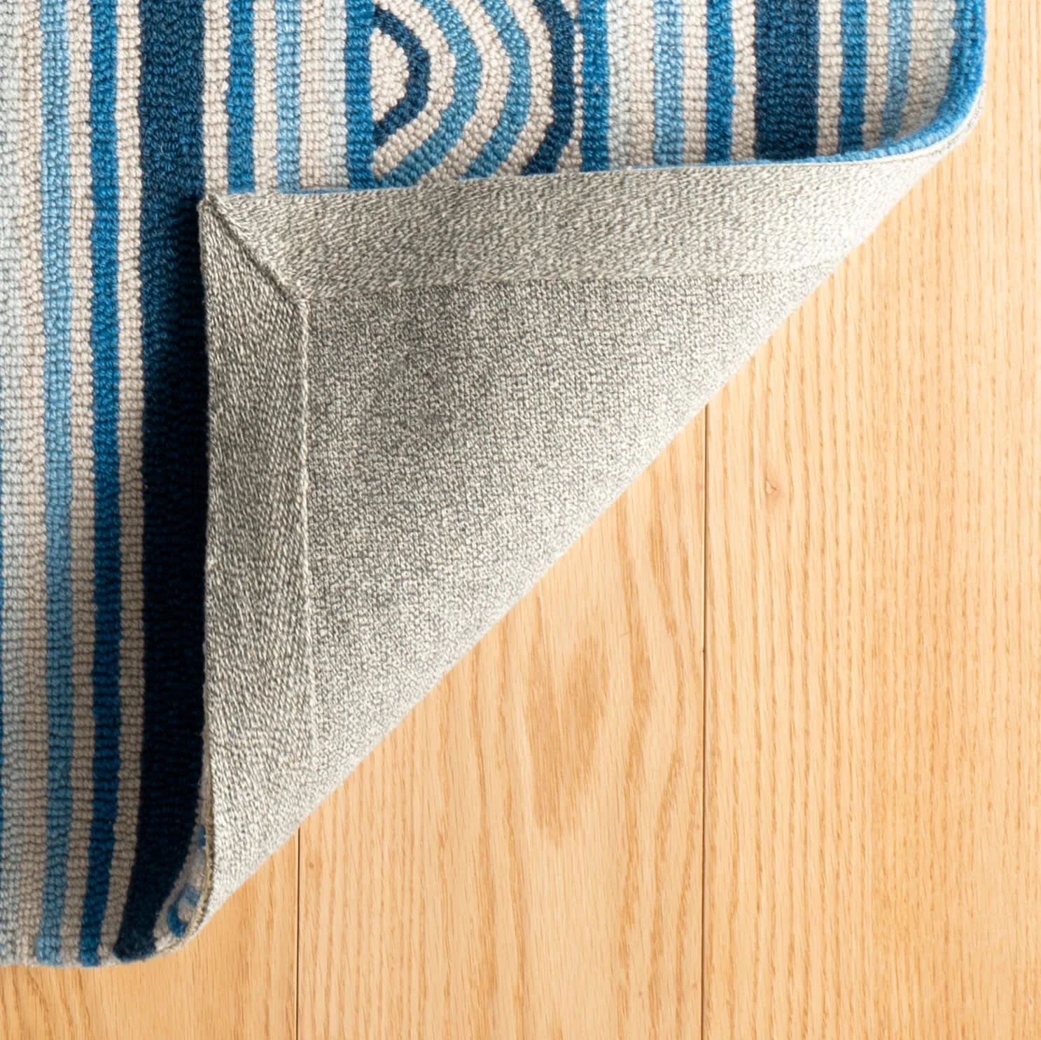 Button Hand Micro Hooked Wool Rug | Blue - Image 8