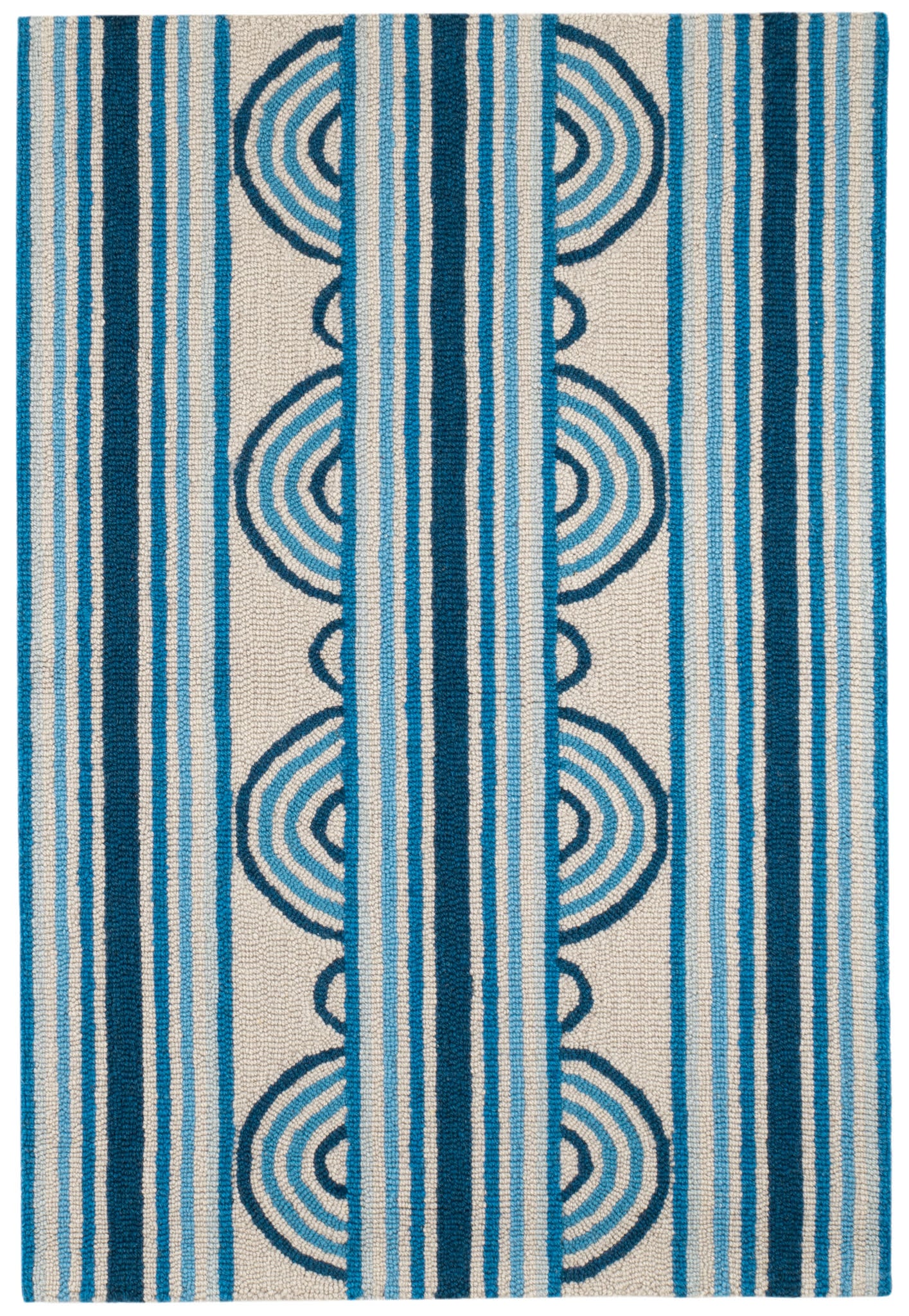 Button Hand Micro Hooked Wool Rug | Blue - Image 9