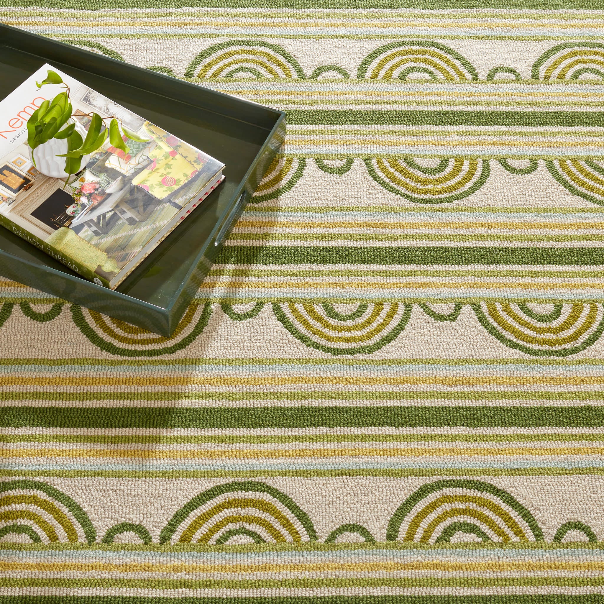 Button Hand Micro Hooked Wool Rug | Olive - Image 5