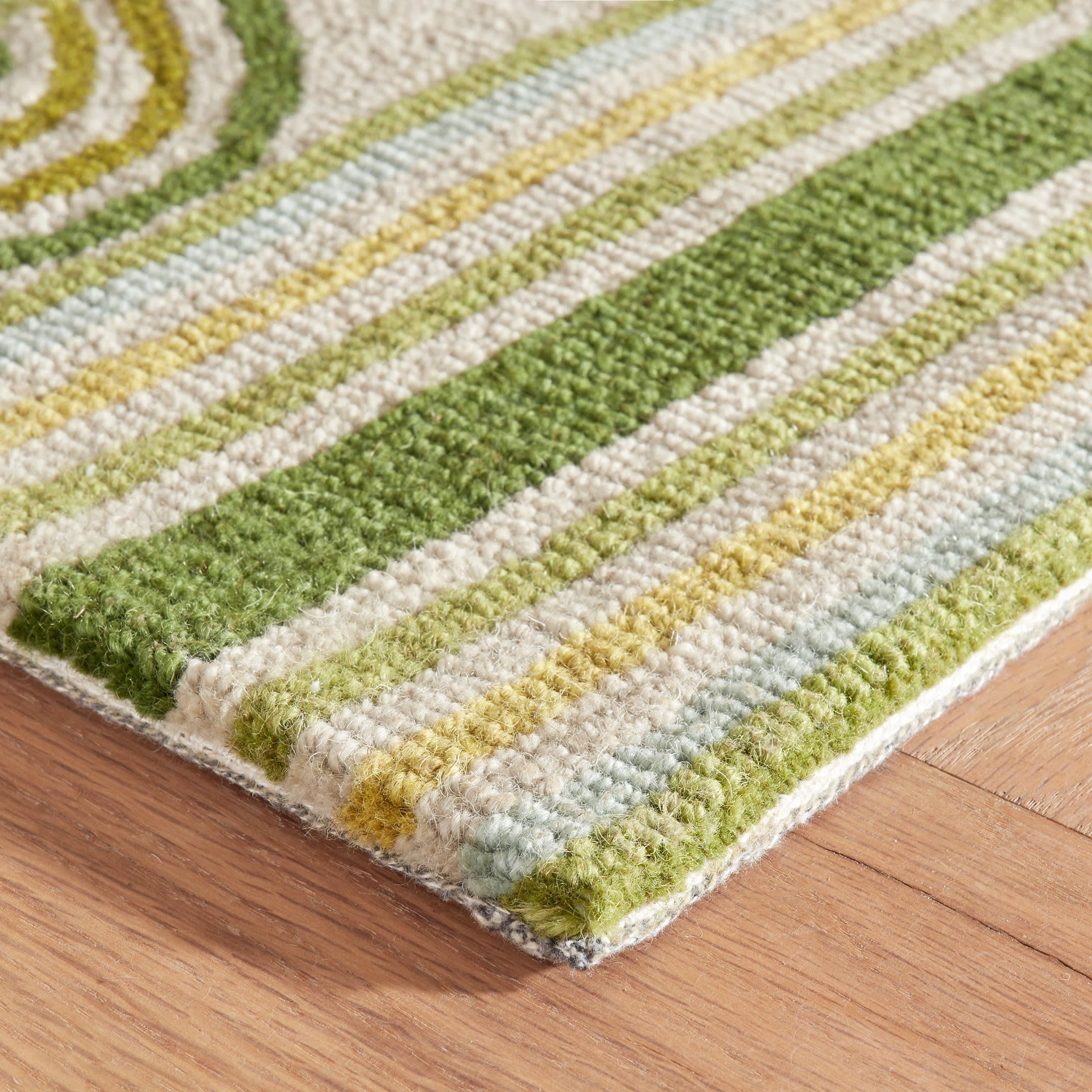 Button Hand Micro Hooked Wool Rug | Olive - Image 7
