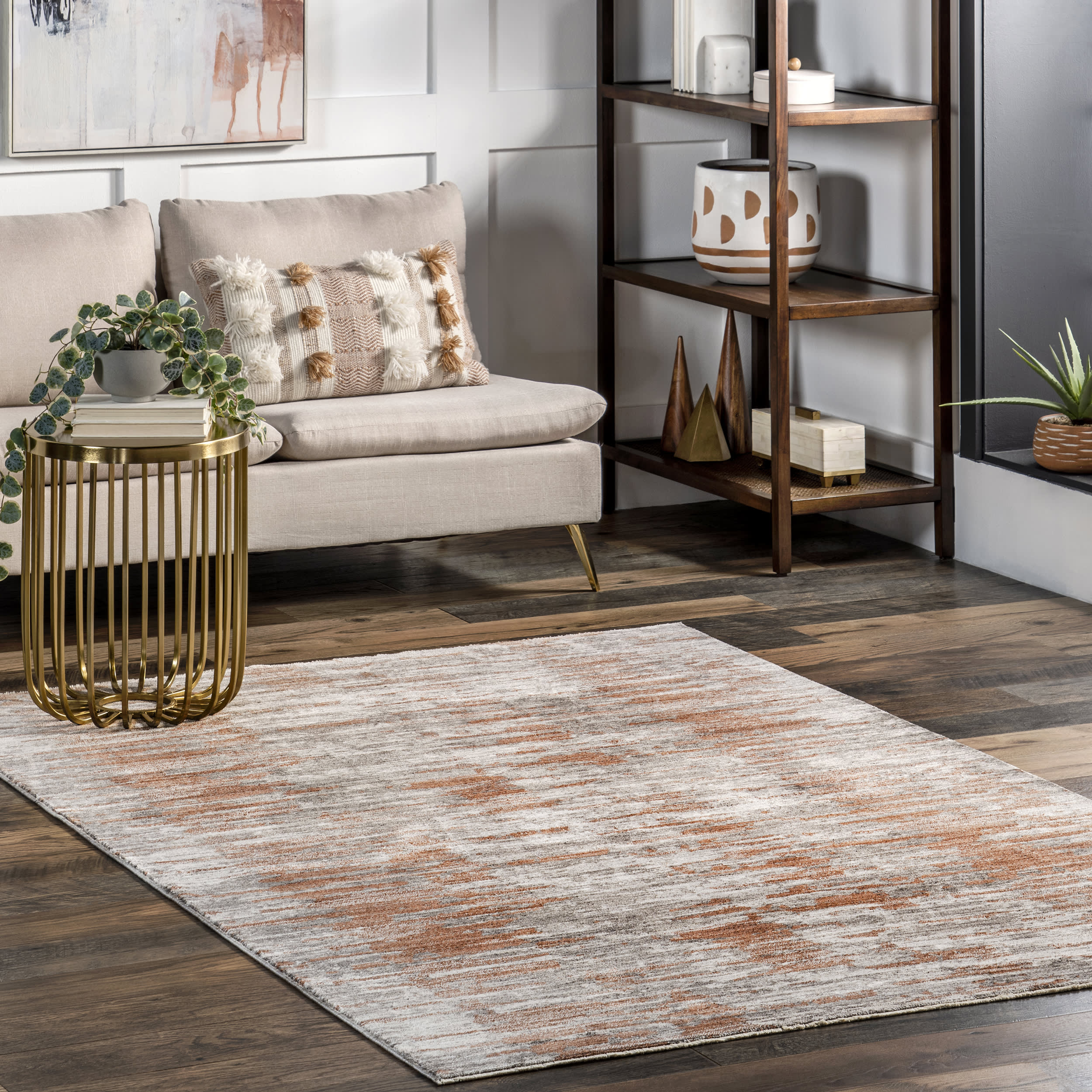 Cacey Crosshatch Fringe Rug | Rust - Image 2