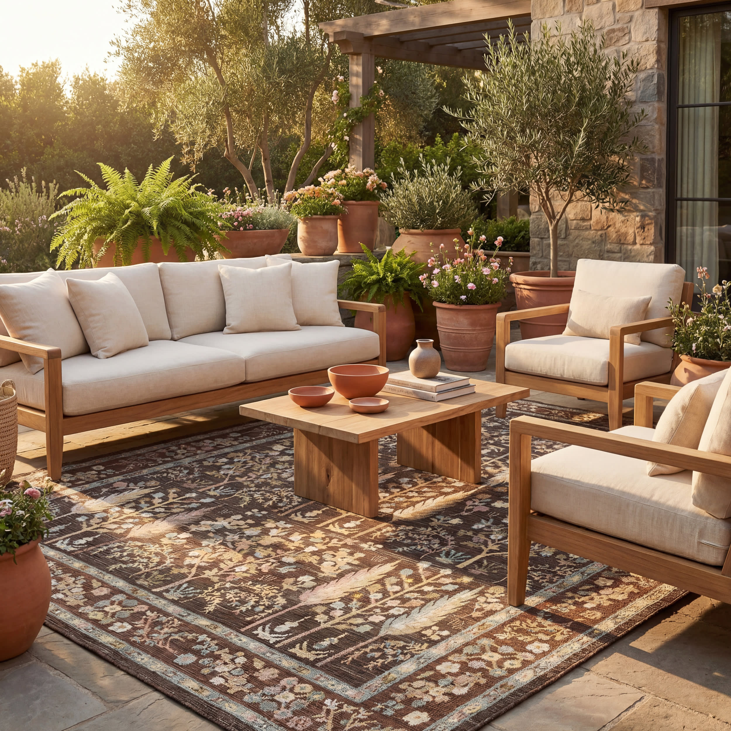 Caeslyn Traditional Floral Indoor/Outdoor Rug | Brown - Image 2