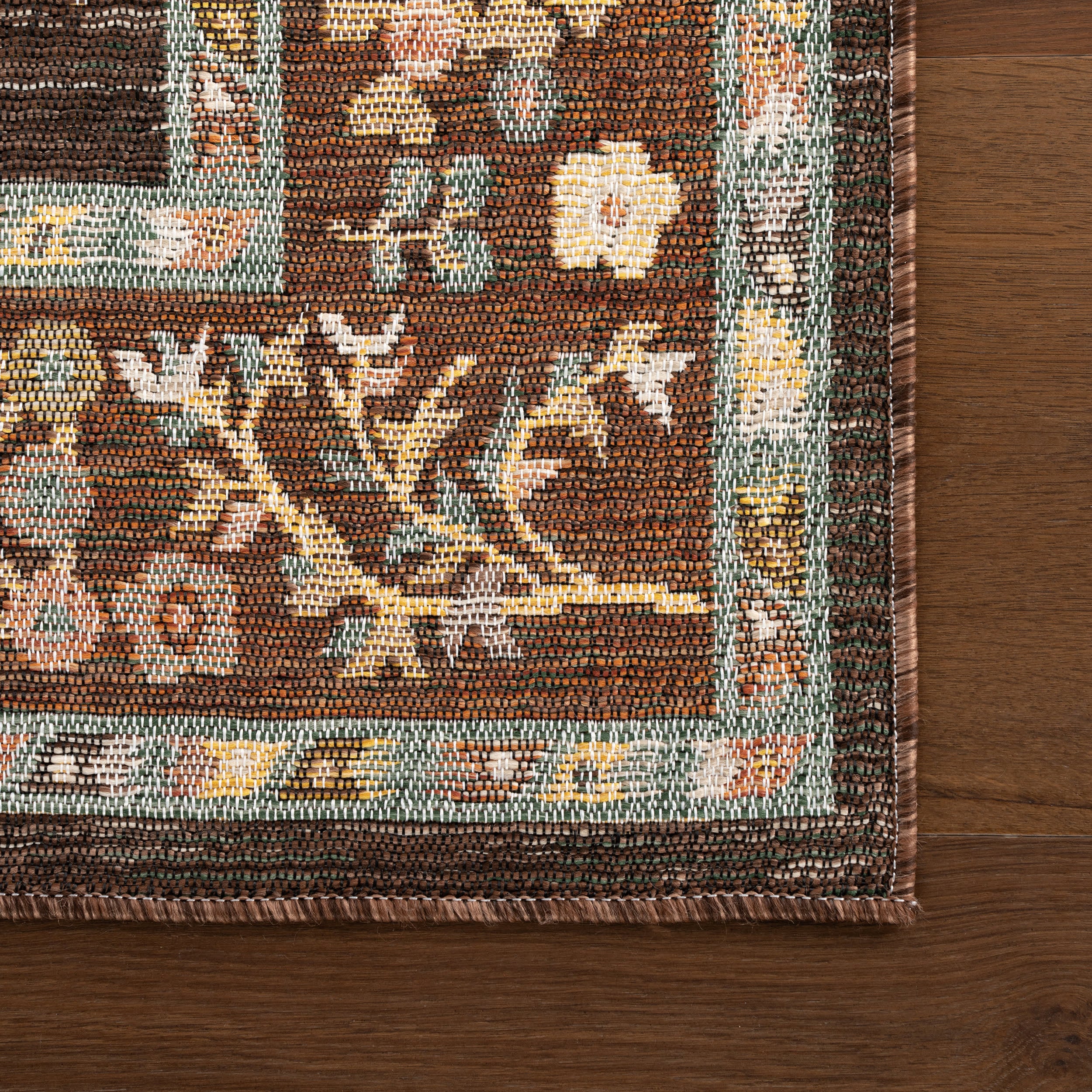 Caeslyn Traditional Floral Indoor/Outdoor Rug | Brown - Image 4