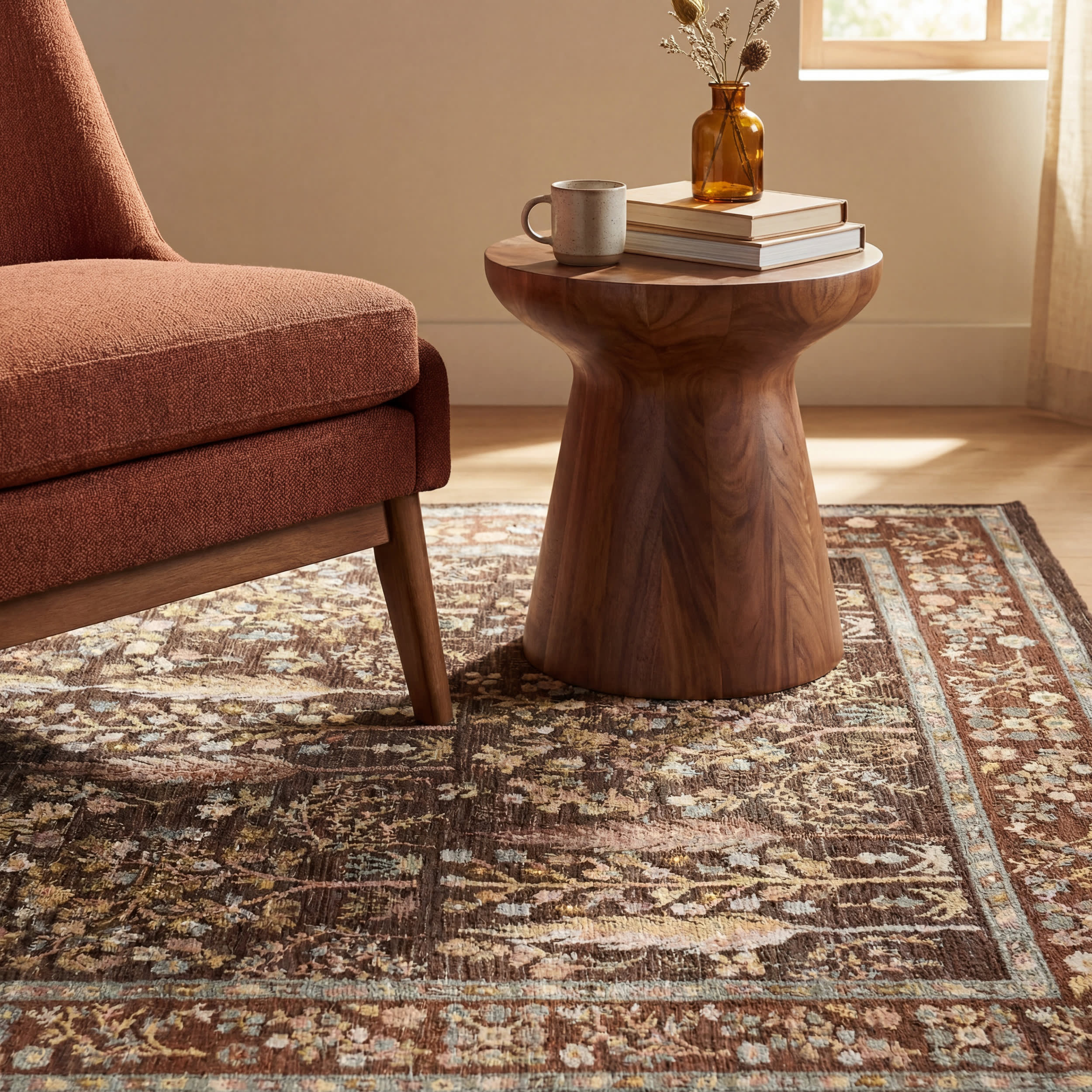 Caeslyn Traditional Floral Indoor/Outdoor Rug | Brown - Image 5