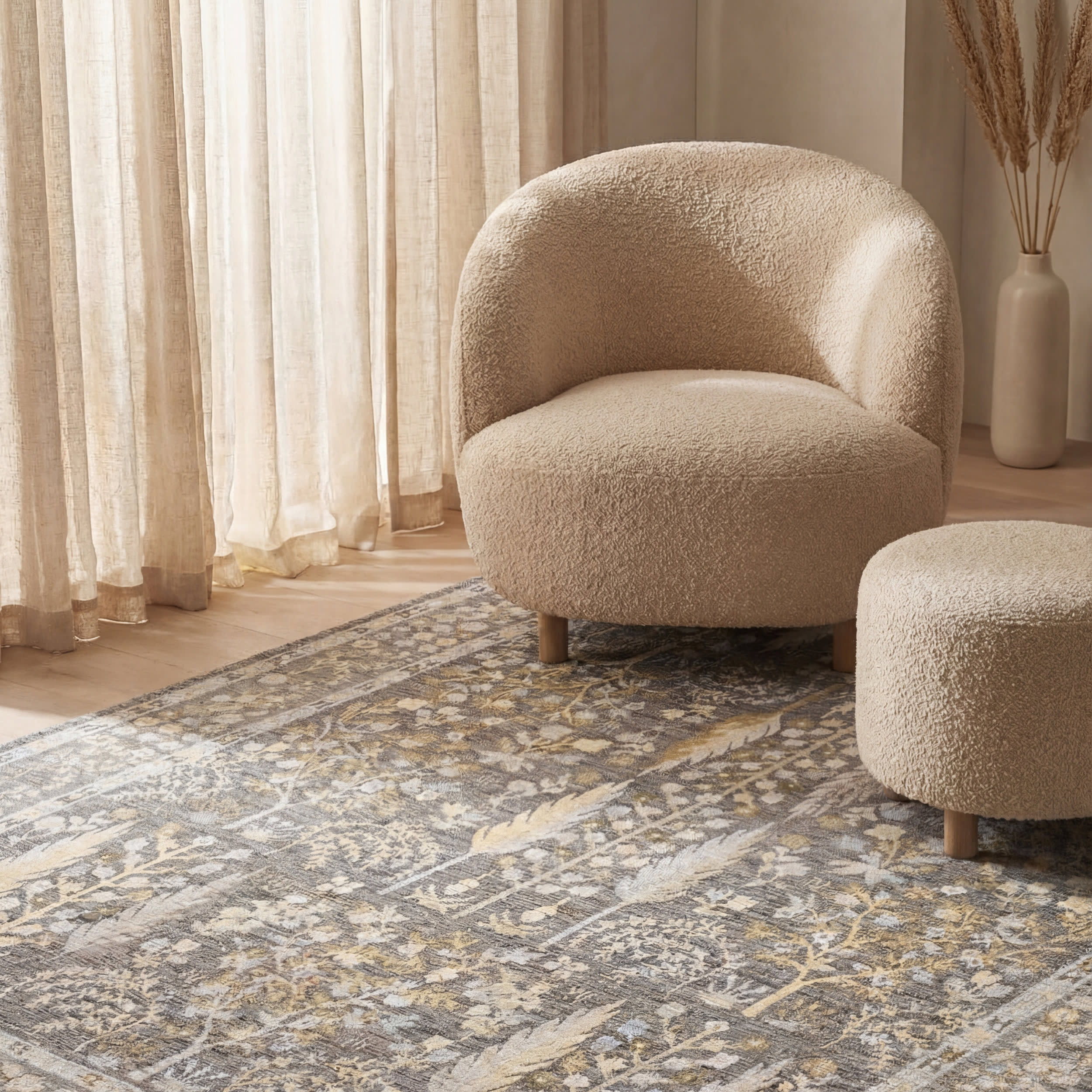 Caeslyn Traditional Floral Indoor/Outdoor Rug | Grey - Image 5