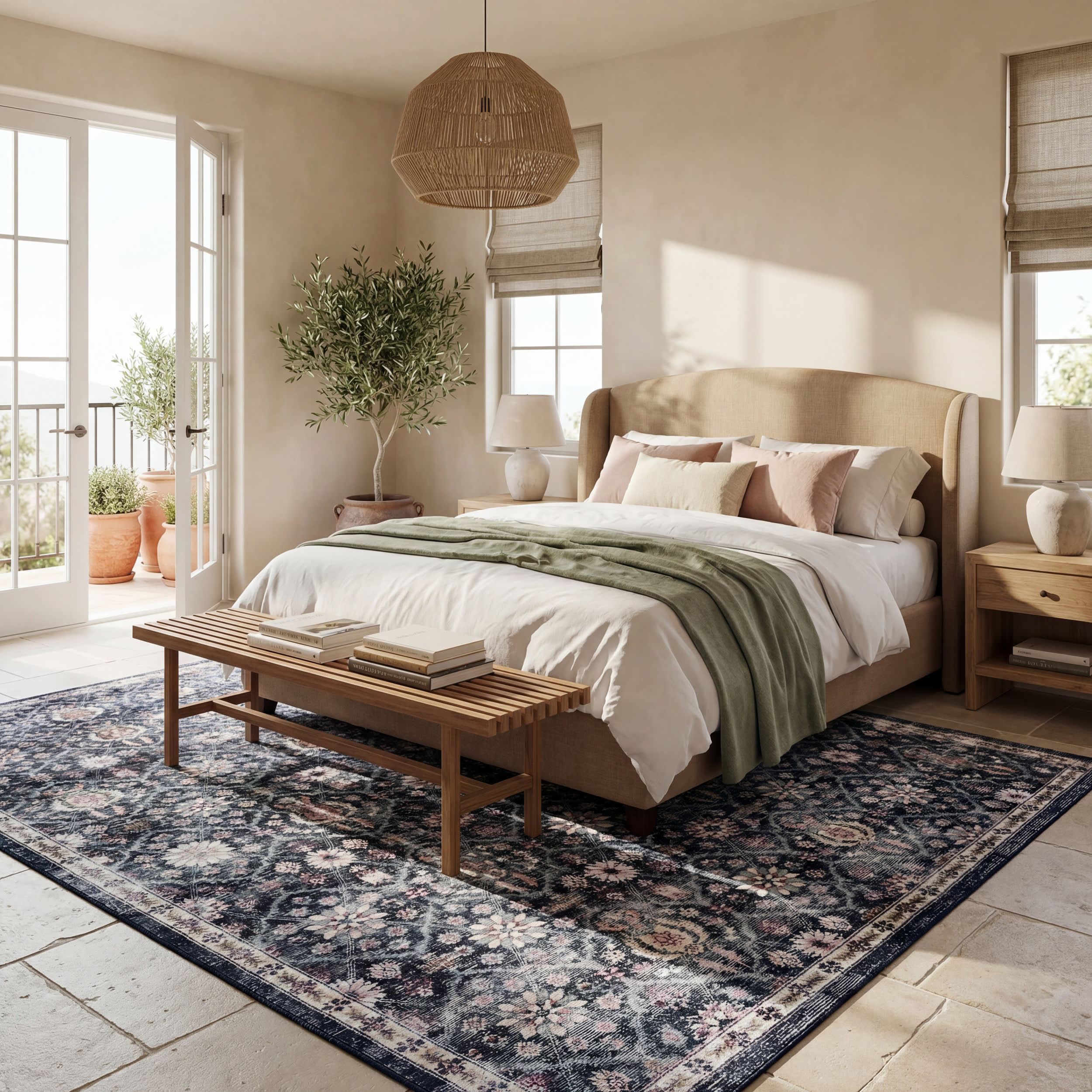 Calari Floral and Paisley Washable Rug | Navy - Image 10